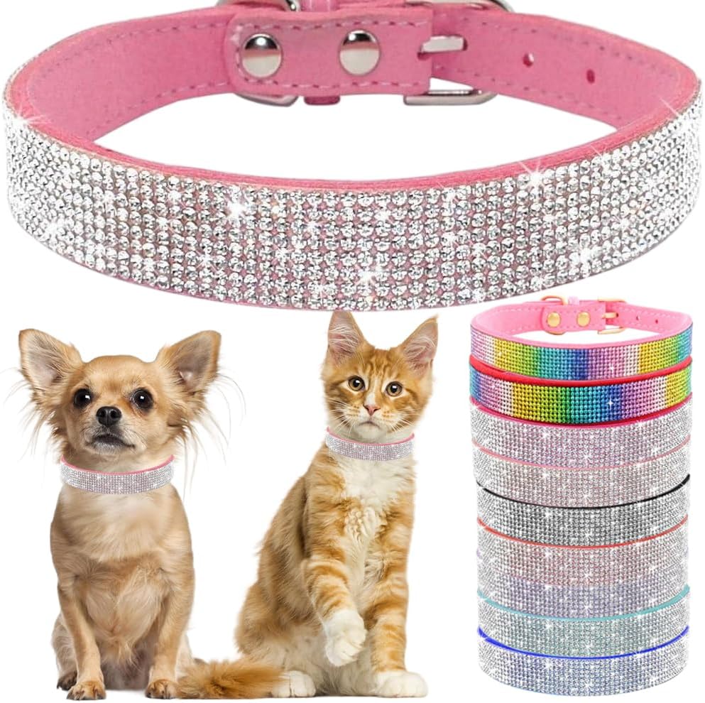Thumbnail 6 de Bling Diamante Velvet Dog Collar with Crystal Rhinestones and Bowknot – Adjustable for Small to Medium Dogs (Size M, Red)