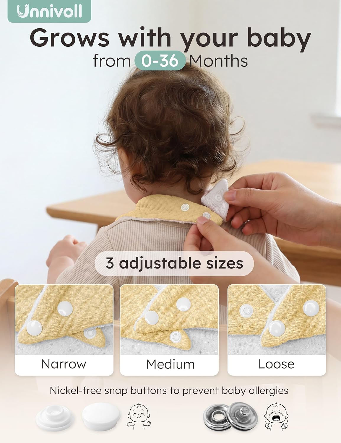 Thumbnail 3 de Unnivoll Muslin Baby Bibs 100% Cotton Bandana Dribble Bibs (8 Pack)