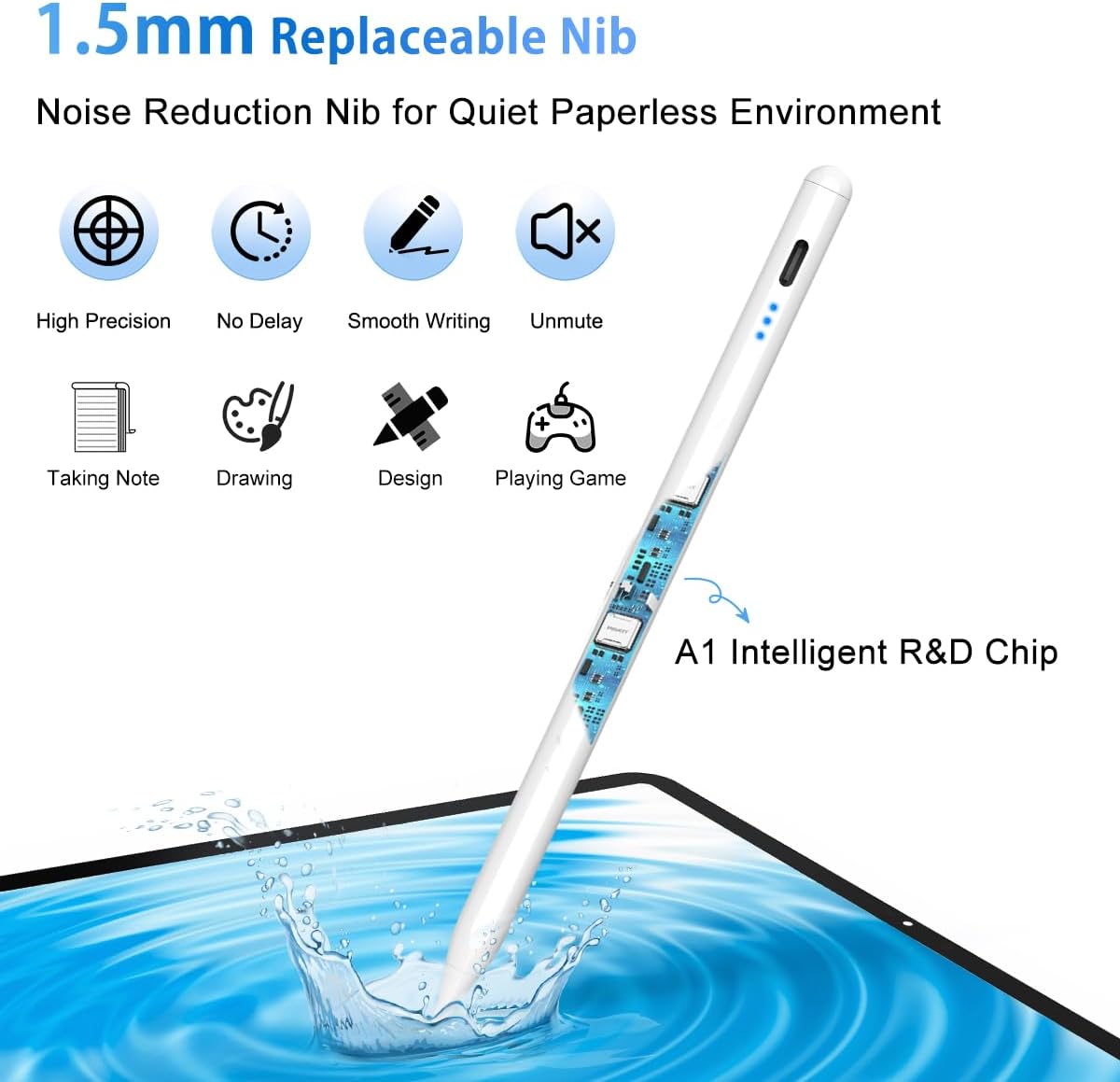 Thumbnail 3 de CAMPEXON Pencil für iPad A16 (2018–2025) mit Tilt & Palm Rejection – Stylus mit Schnellladung