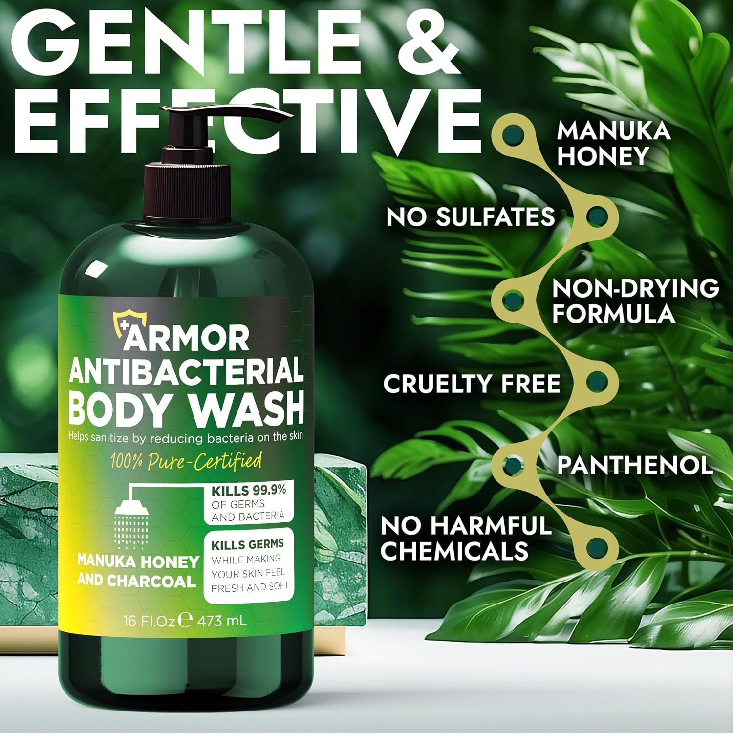 Detalle de Antibacterial Body Wash with Manuka Honey & Charcoal (16 fl oz) — Kills 99.9% of Germs