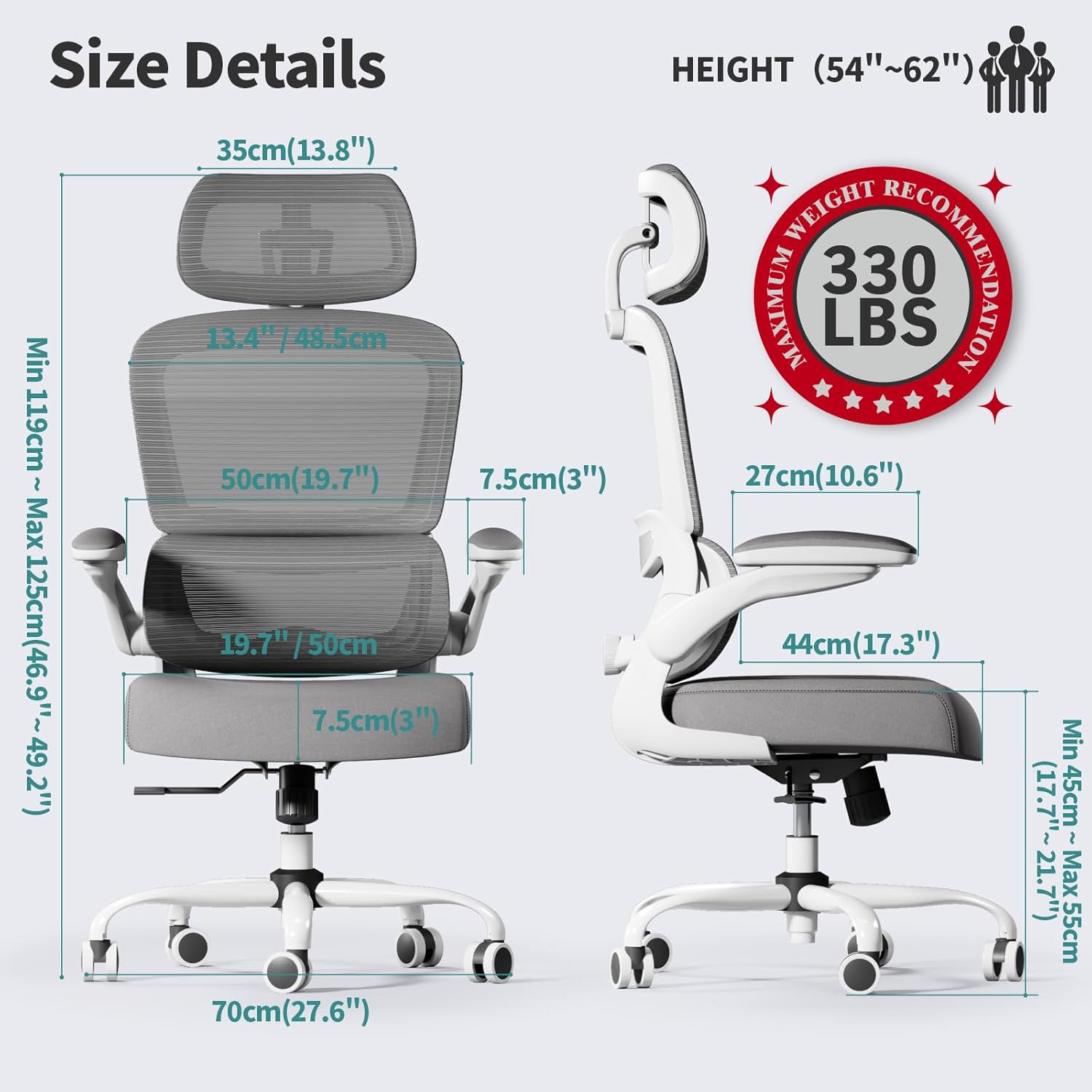 Thumbnail 1 de TRALT Office Chair Ergonomic mesh high-back, 330 lb capacity