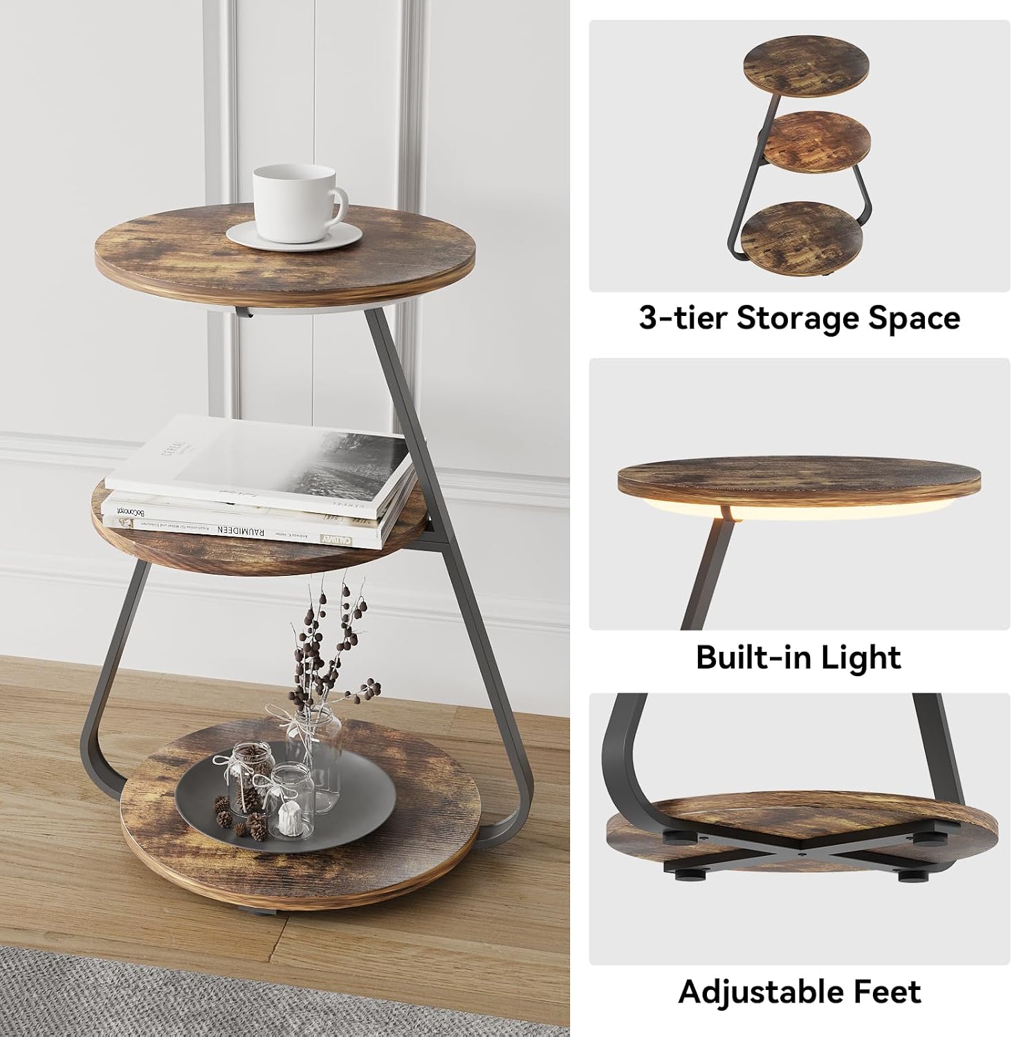 Thumbnail 5 de ARTETHYS Side Table 43cm 3‑Tier with LED