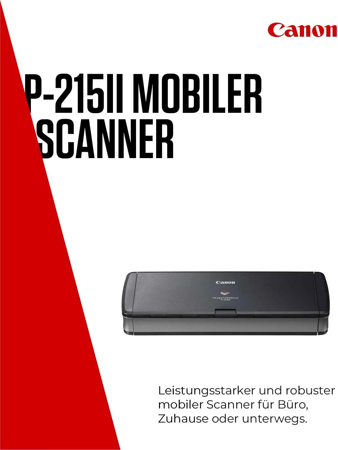 Detalle de Canon imageFORMULA P-215II Scanner – Mobiler Duplex-Dokumentenscanner mit 15 Seit/min (DIN A4) und USB-Stromversorgung