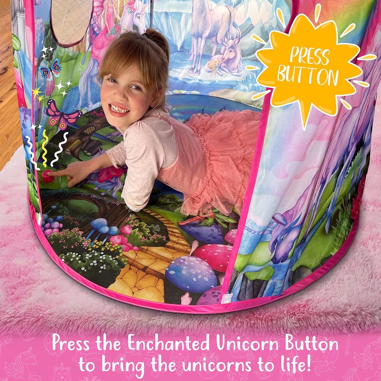 Detalle de W&O Unicorn Sparkle Play Tent with Magical Unicorn Sounds — pop-up play tent for indoor & outdoor play
