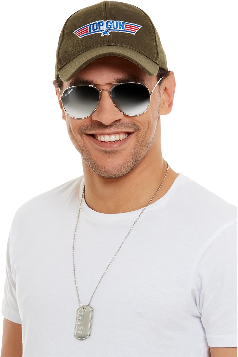 Detalle de Smiffys 50937 Top Gun instantset voor volwassenen, kaki met hoed en vliegeniersbril