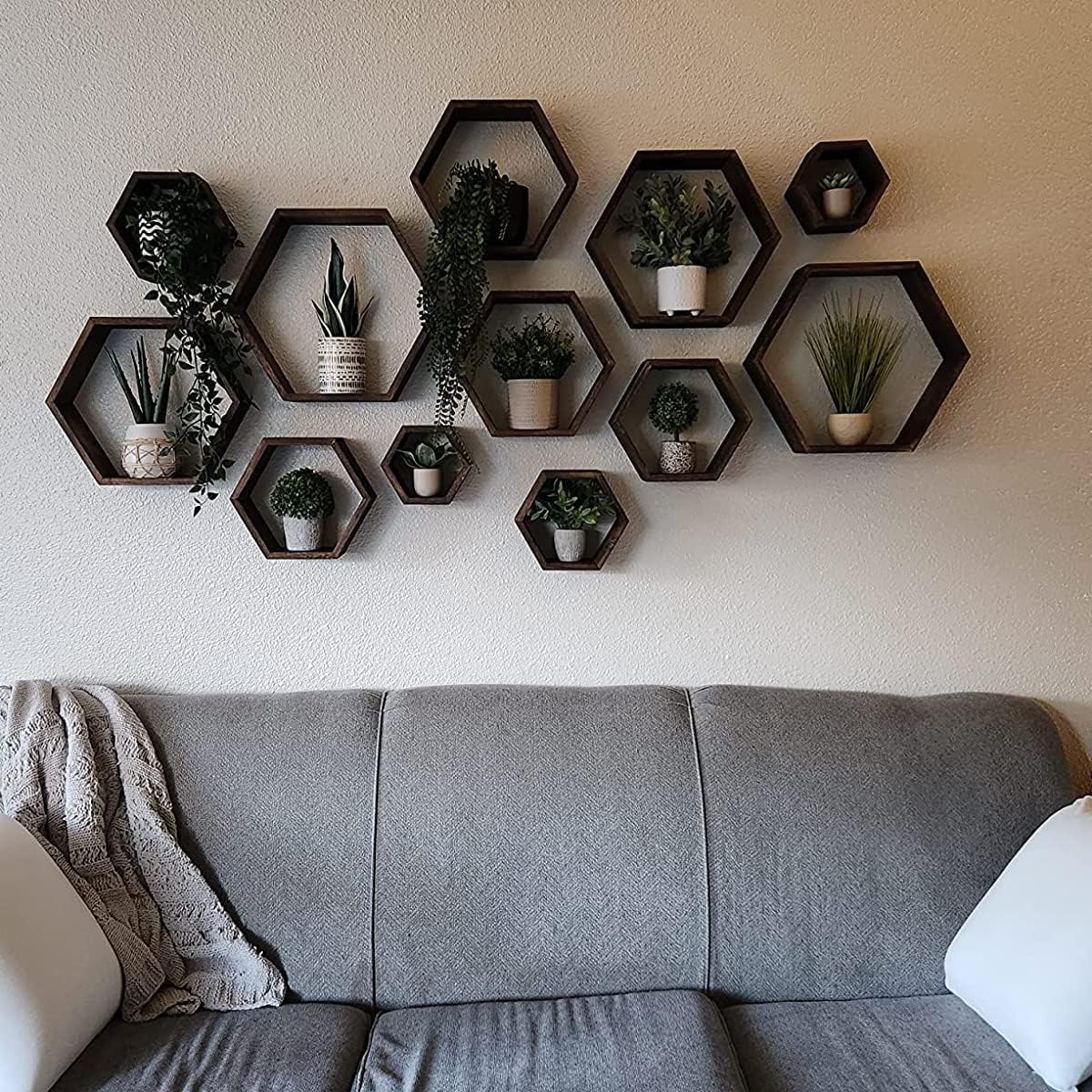 Detalle de WONFUlity sechseckige Holz-Wandregale (6er-Set) im Landhausstil