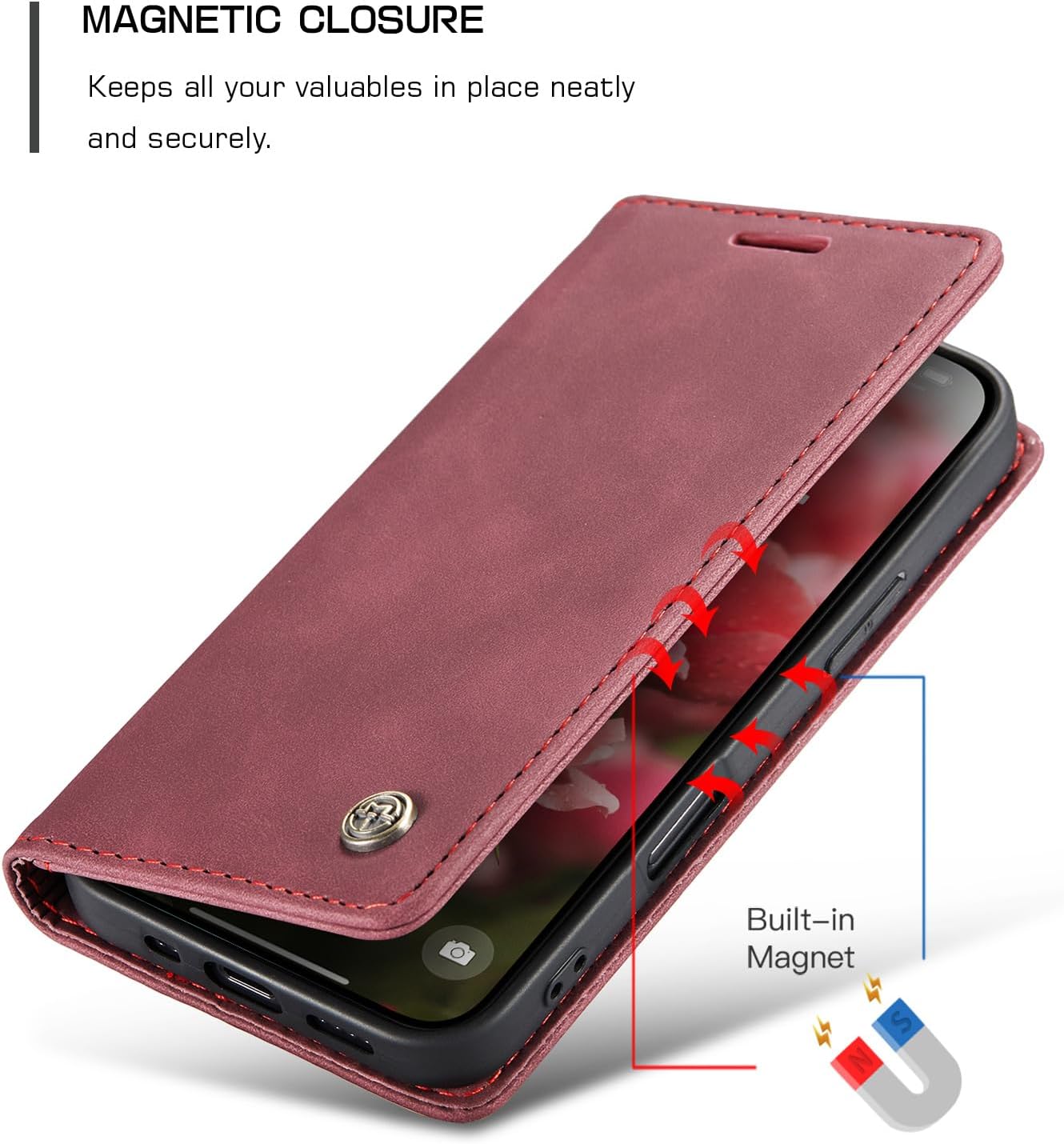 Thumbnail 5 de Monweicz Premium Leder Flip Case für iPhone 16 Pro Max – Weinrot