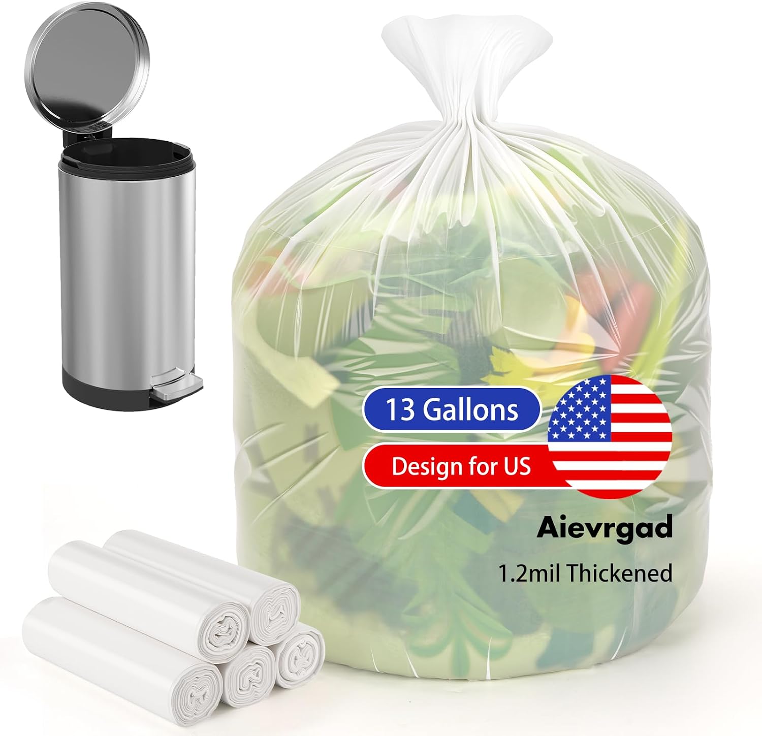 Biodegradable Trash bags 50PCS (13Gallon/50L) Aievrgad white – compostable bin liners
