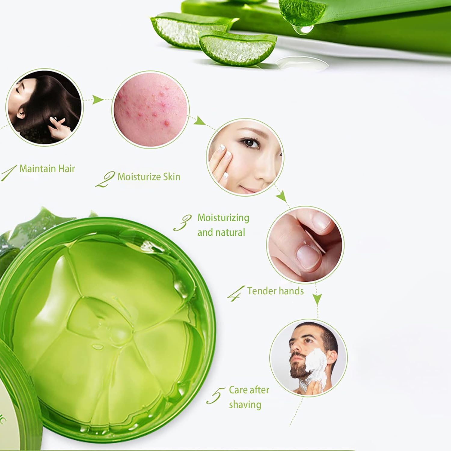 Detalle de ASYBO Aloe Vera Gel 300x2 ml – Natürliches Feuchtigkeitspflege-Gel für Haut, Haar und Narbenreparatur
