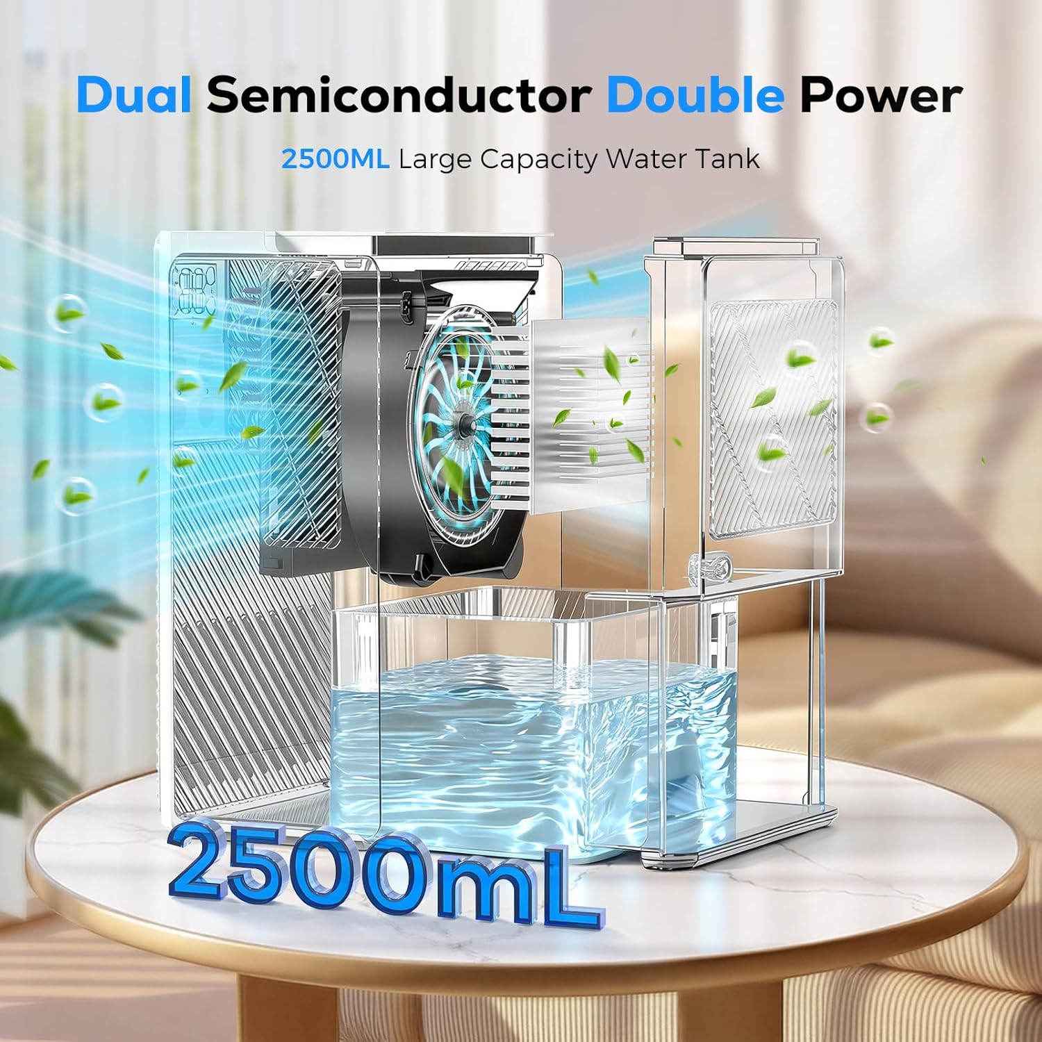 Detalle de Deumidificatore portatile 2500 ml con comandi touch, luci a 7 colori e spegnimento automatico — ideale per casa, bagno e ufficio