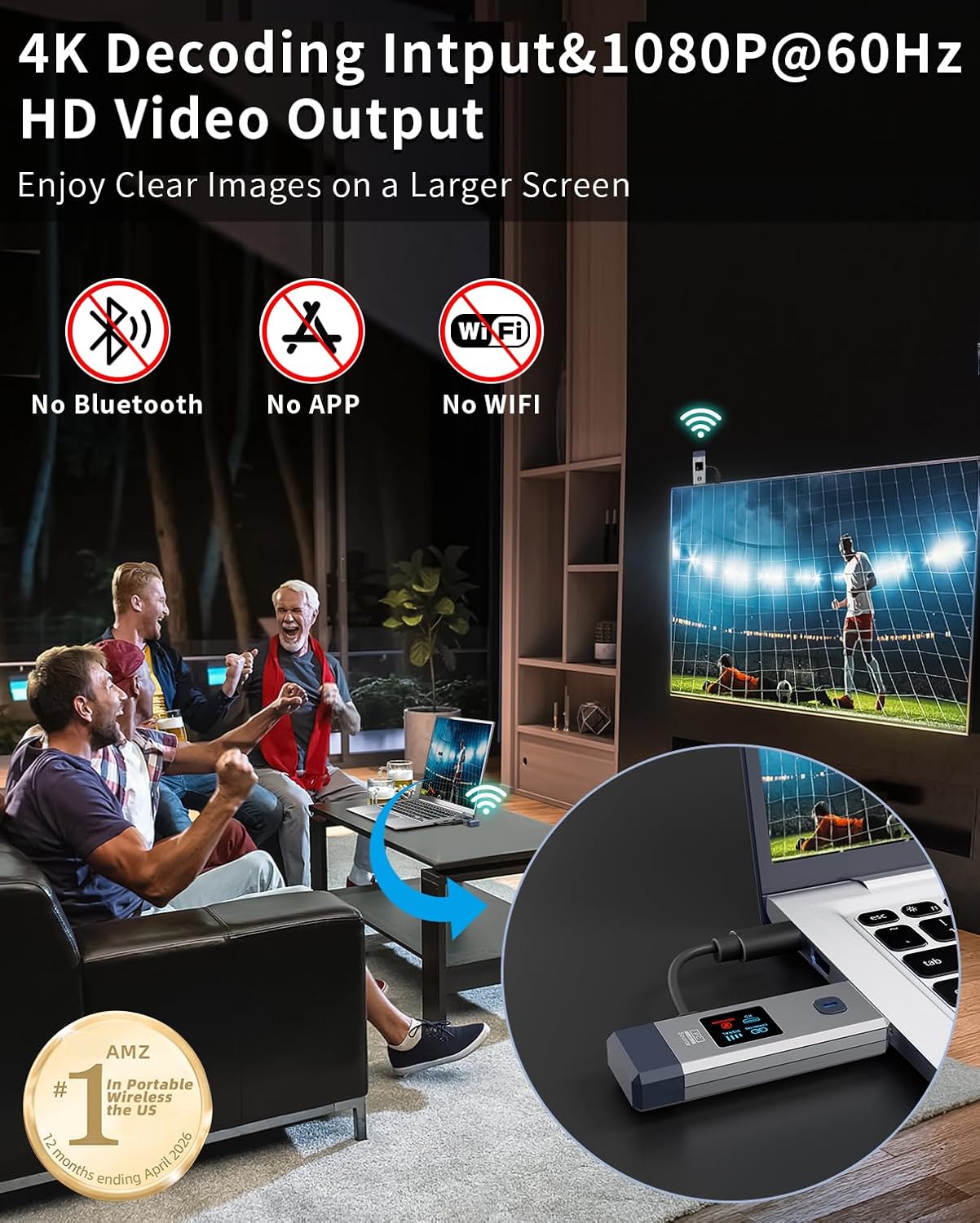 Detalle de ANJCTDD Grey-WX-50M-01 Wireless HDMI Transmitter and Receiver, 1080p Output