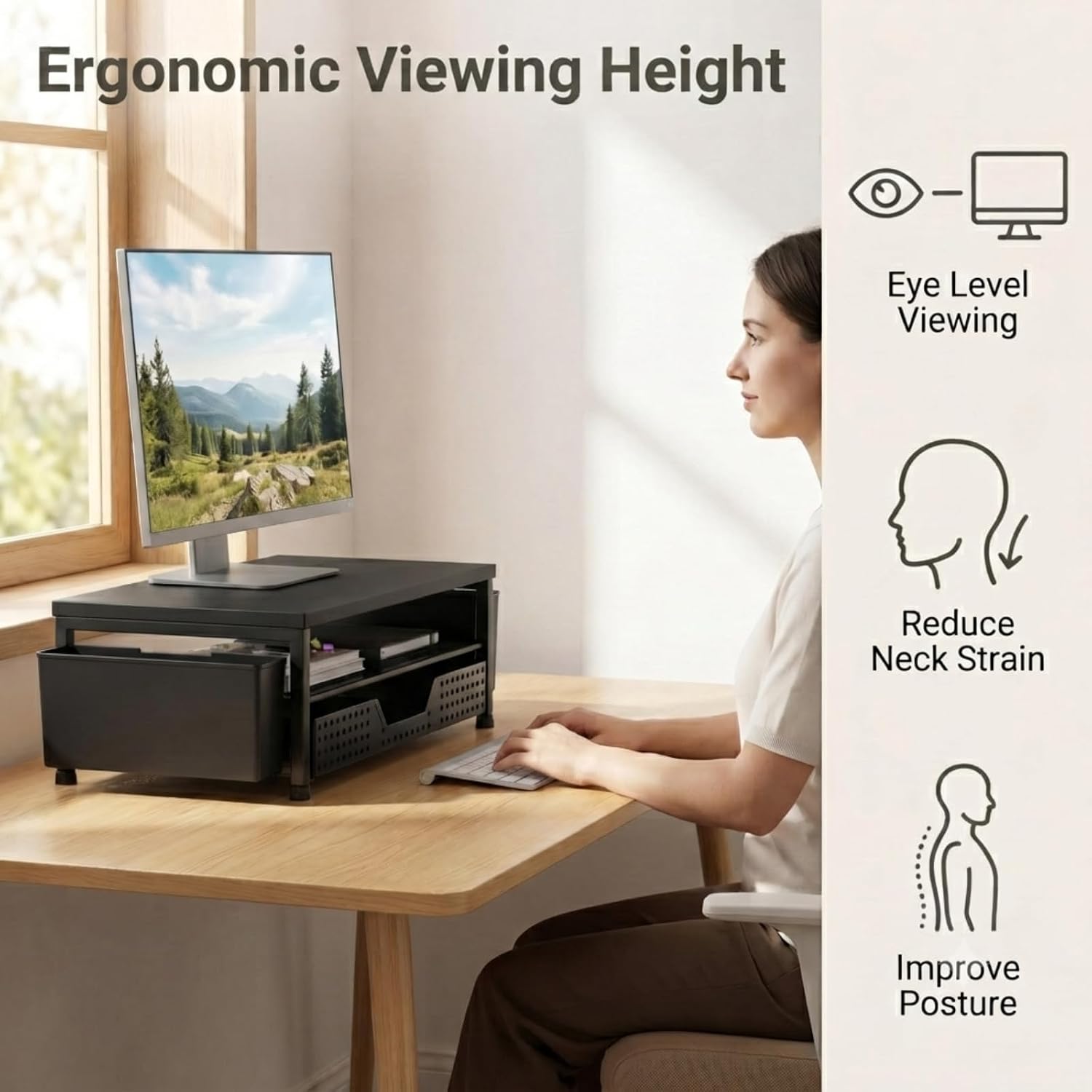 Thumbnail 1 de ECOLOVI EC-MS1 2-Tier Monitor Stand with Drawer and 45 lb Capacity