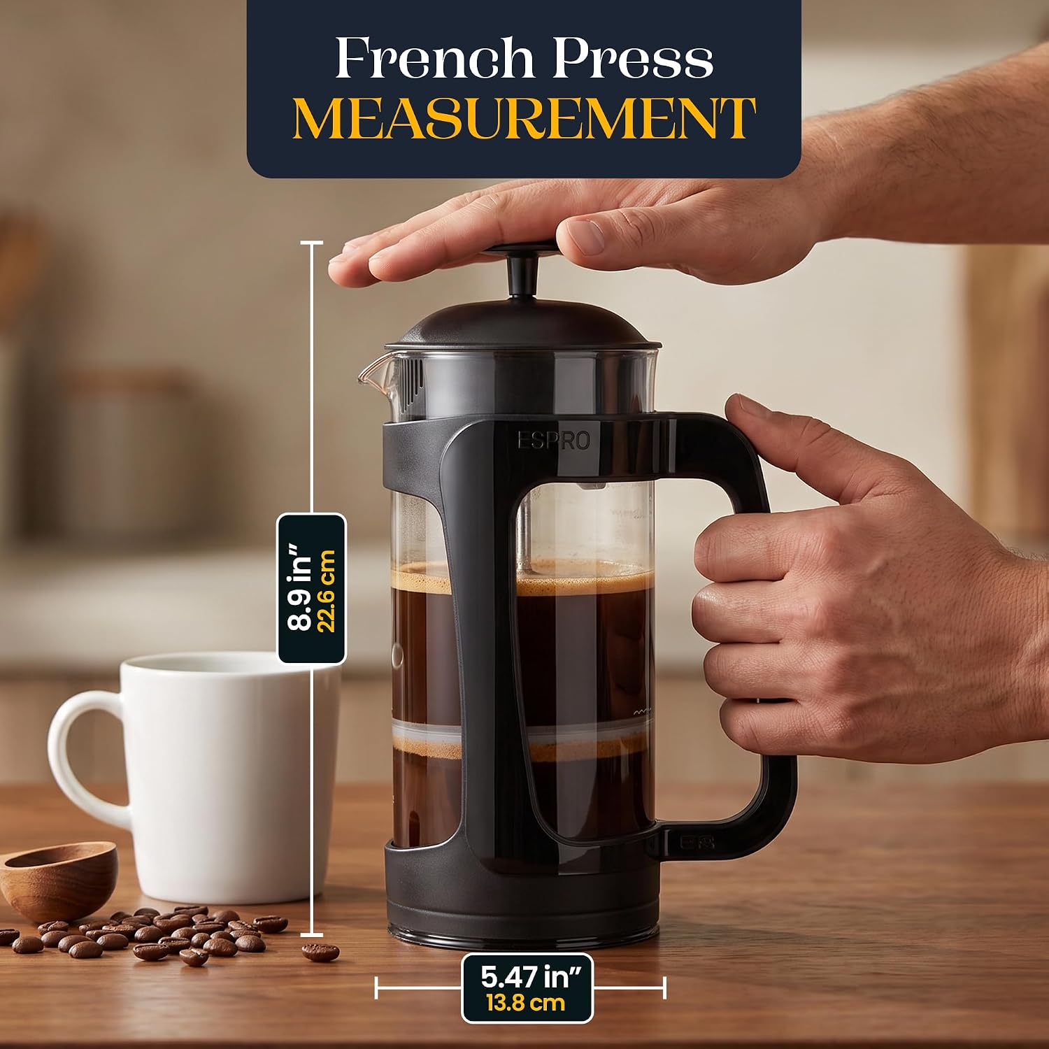 Detalle 2 de ESPRO P3 1418C-BK presskanna i glas, 530 ml, svart med dubbelfilter
