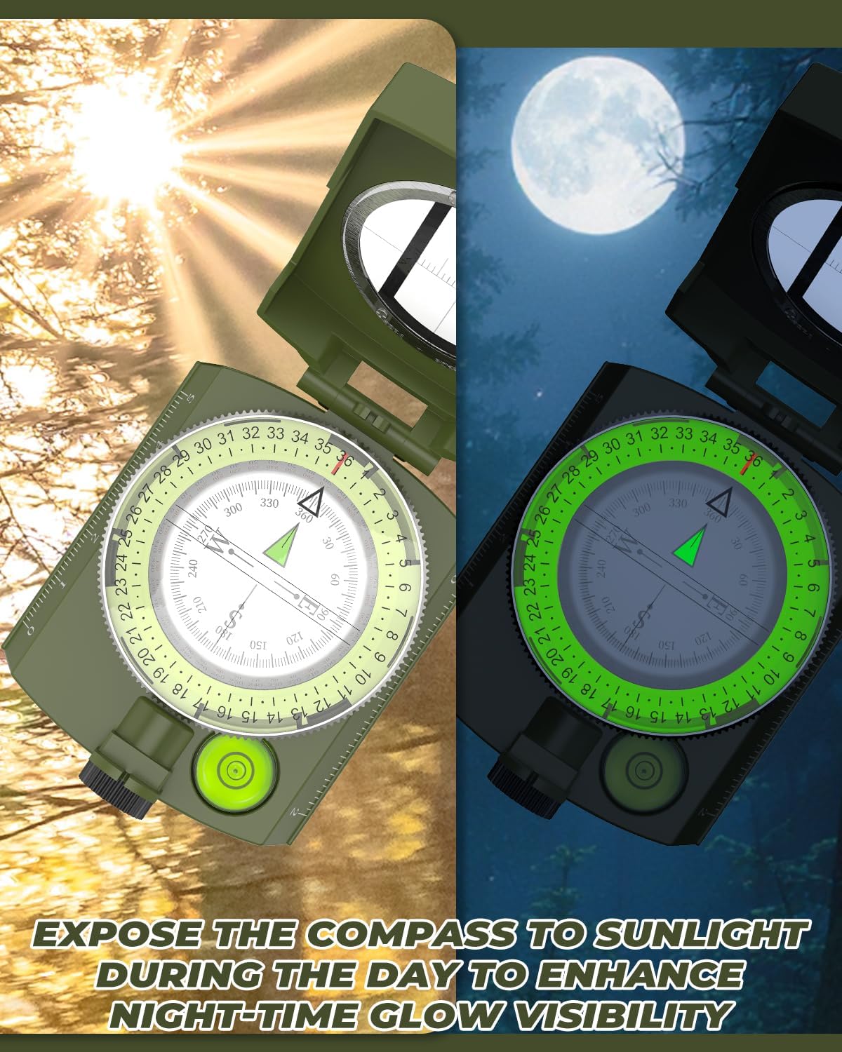 Detalle de Sportneer Hiking Compass Navigation – waterproof, shockproof lensatic military compass