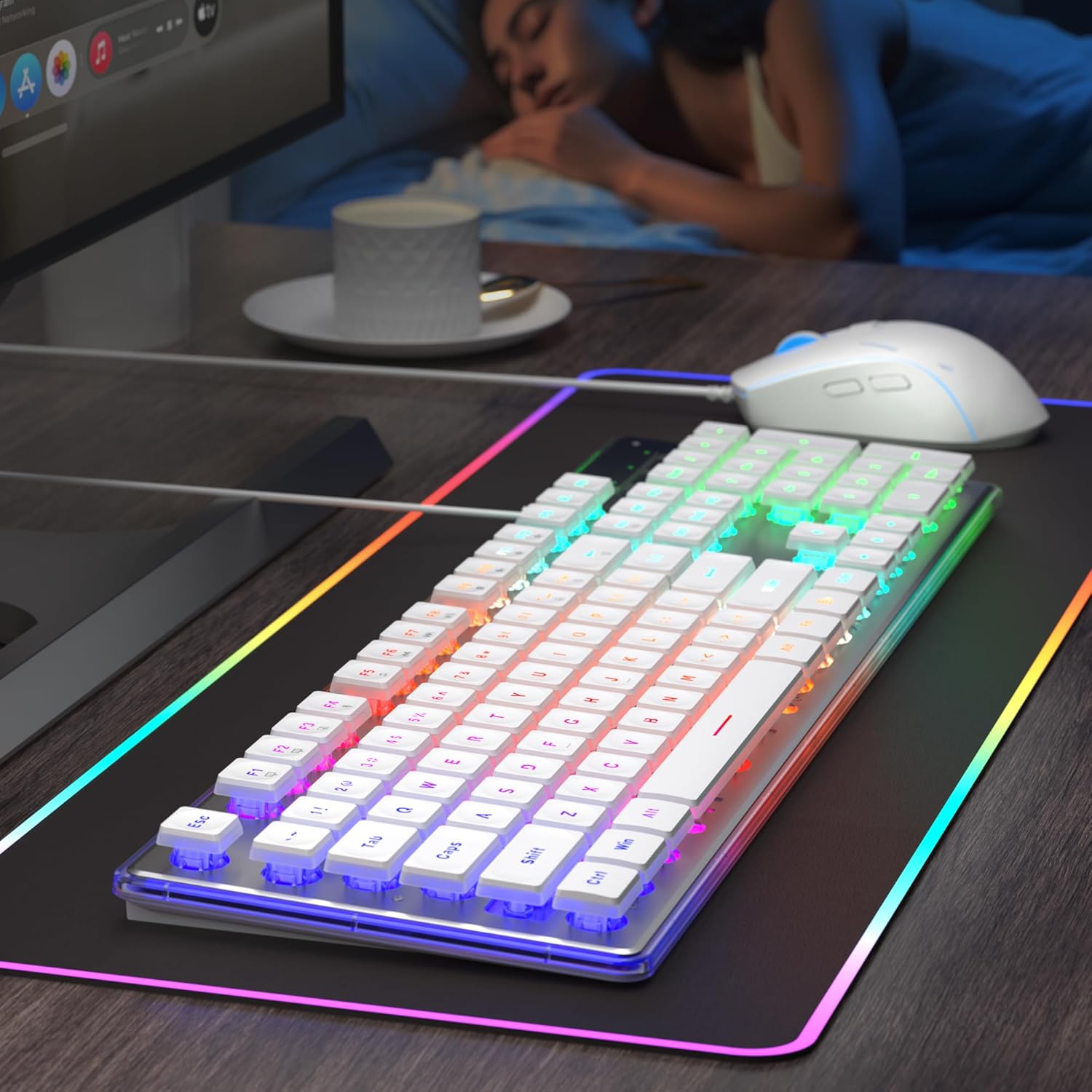 Detalle 2 de MageGee GK970 Keyboard & Mouse Combo (White) – Wired RGB Gaming Set