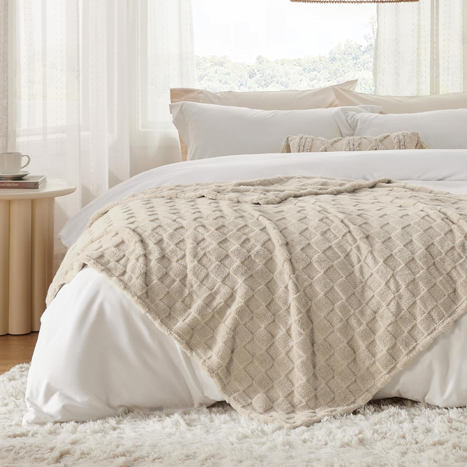 Detalle 1 de Bedsure Blanket-Checkboard-Jacquard Throw Blanket, Brown, 50 x 60 inches