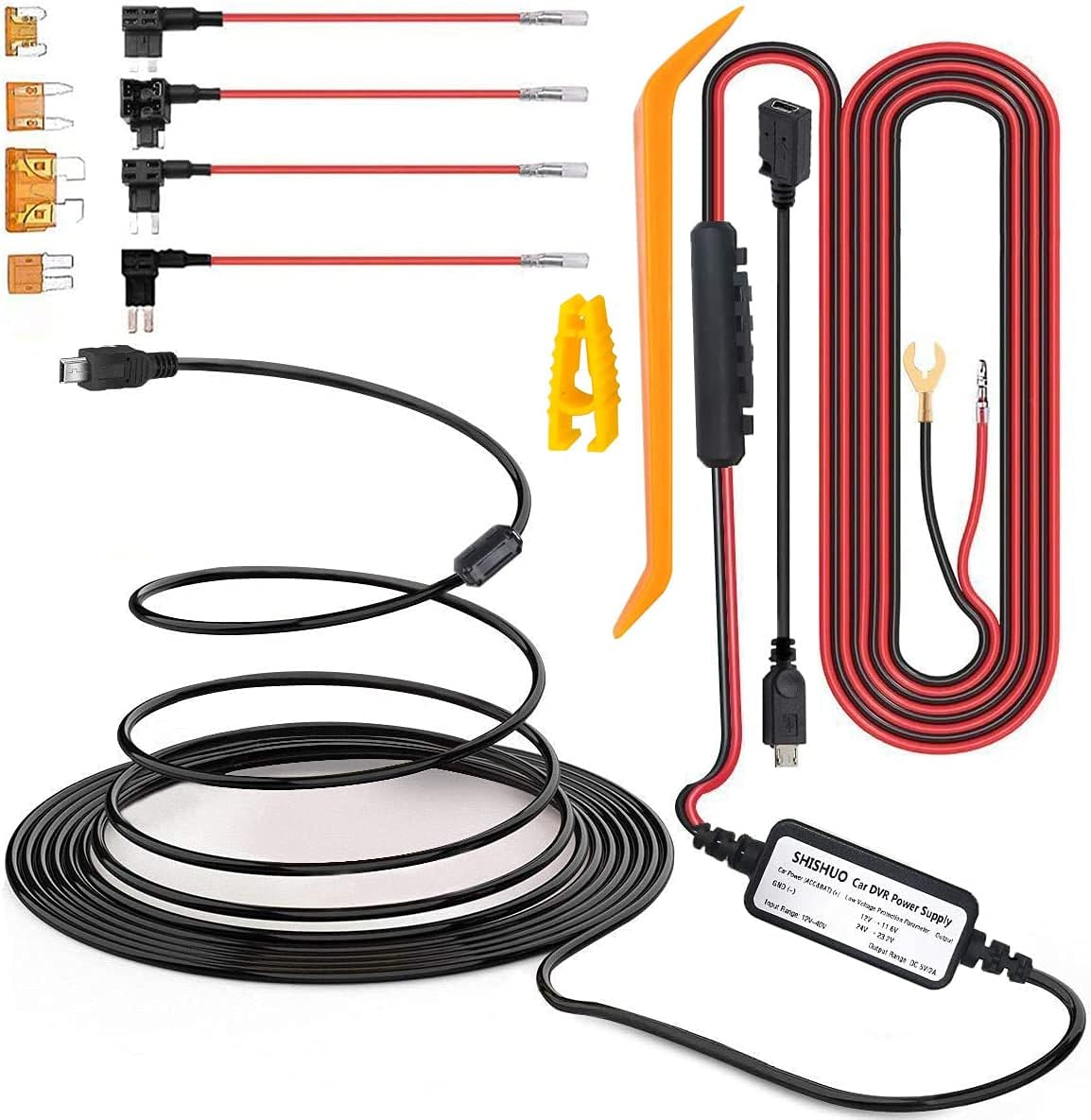Detalle de SHISHUO Hardwire Kit for Dash Cams (4m cable, Mini USB & Micro USB ports, battery drain protection)