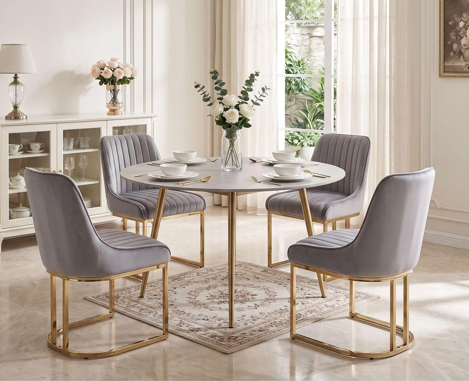 Thumbnail 6 de chairus eetkamerstoelen van fluweel, set van 4 met goudkleurige metalen poten