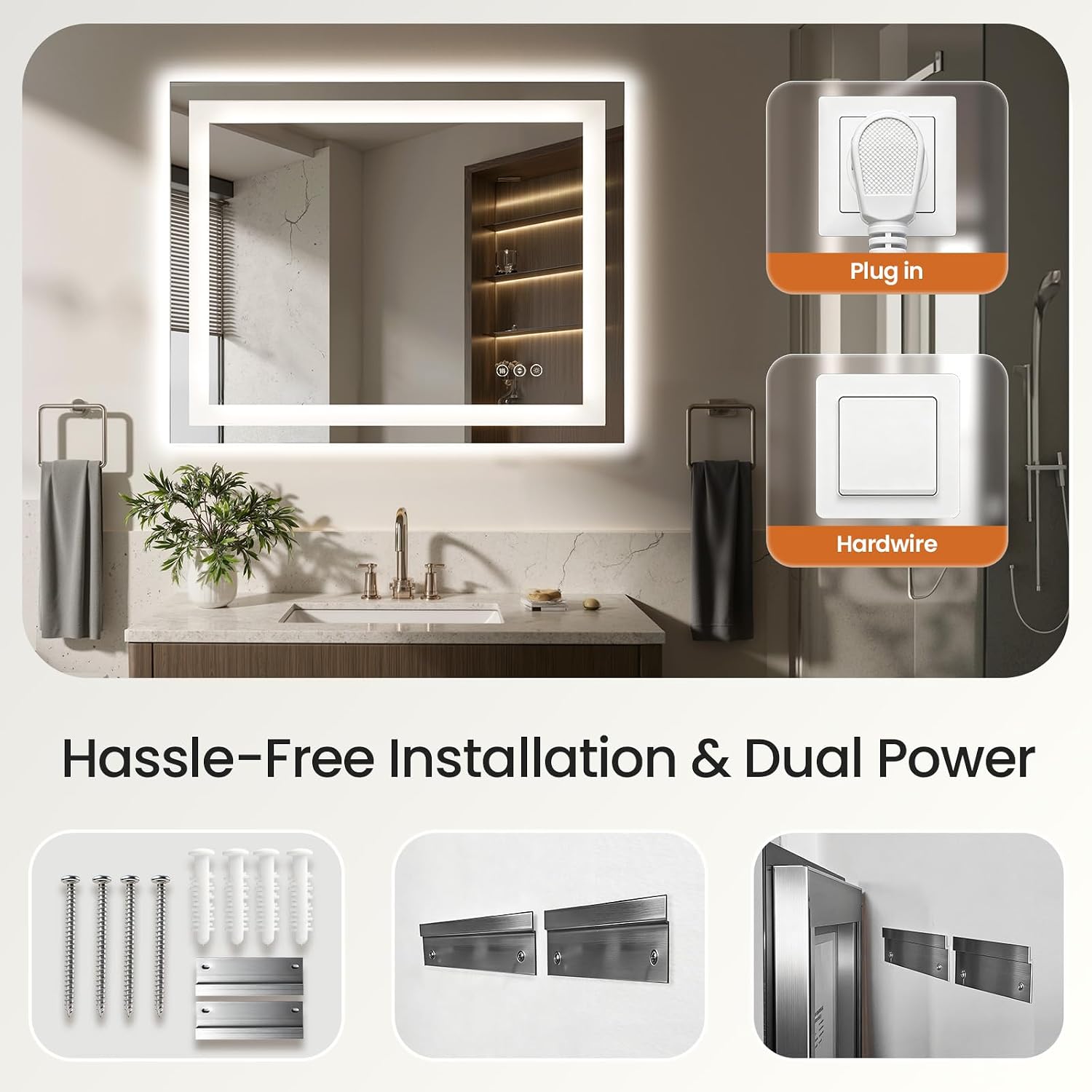 Detalle de Hiefcce LED Bathroom Mirror 40x32