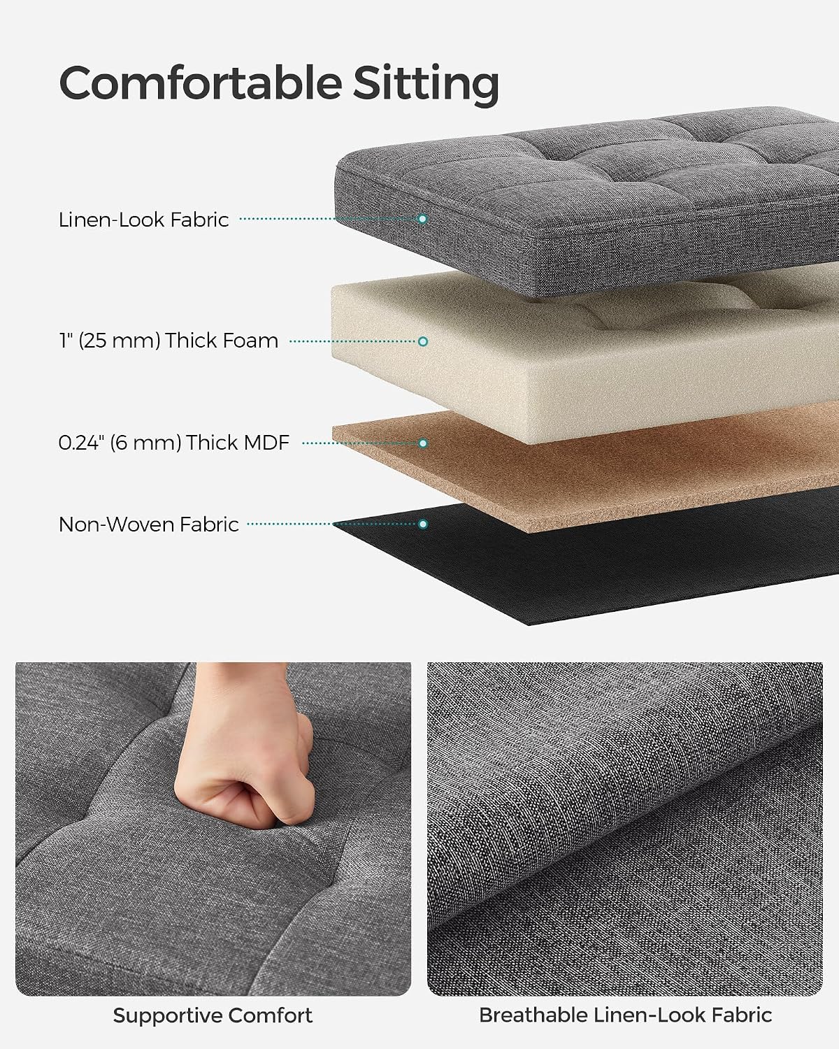 Detalle de SONGMICS LSF102G51 Storage Ottoman, 32 L Foldable Footstool, 130 kg Capacity