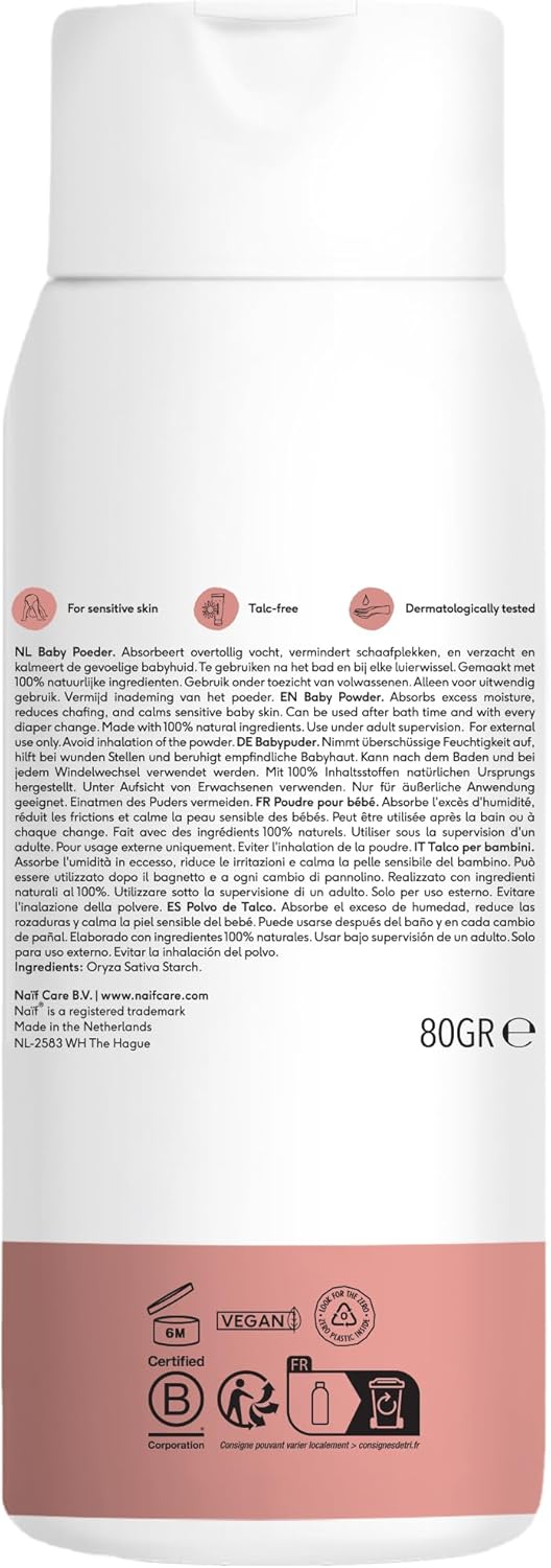 Thumbnail 1 de Naïf Talco per bambini 80 g: talco a base di amido di riso, 0% profumo e dermatologicamente testato