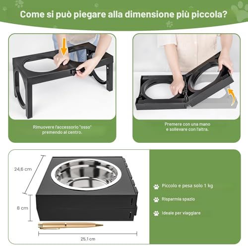 Thumbnail 3 de X XBEN Ciotole Rialzate per Cani di Tutte le Taglie: 5 Altezze, 2 Ciotole Inox 1200 ml, Pieghevoli e Antiscivolo