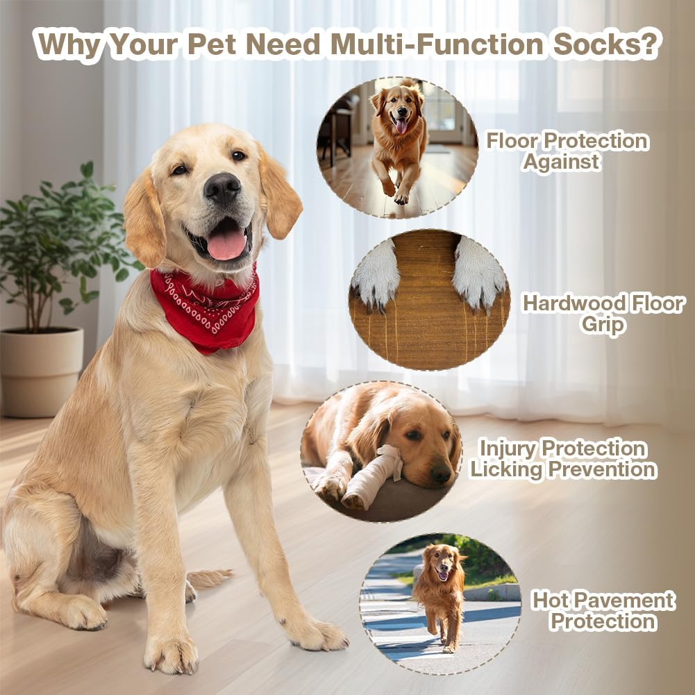 Thumbnail 5 de Adiwo 2 Pairs Anti Slip Dog Socks (Size M) – Paw Protectors with Grips for Injured Paws & Indoor/Outdoor Walking