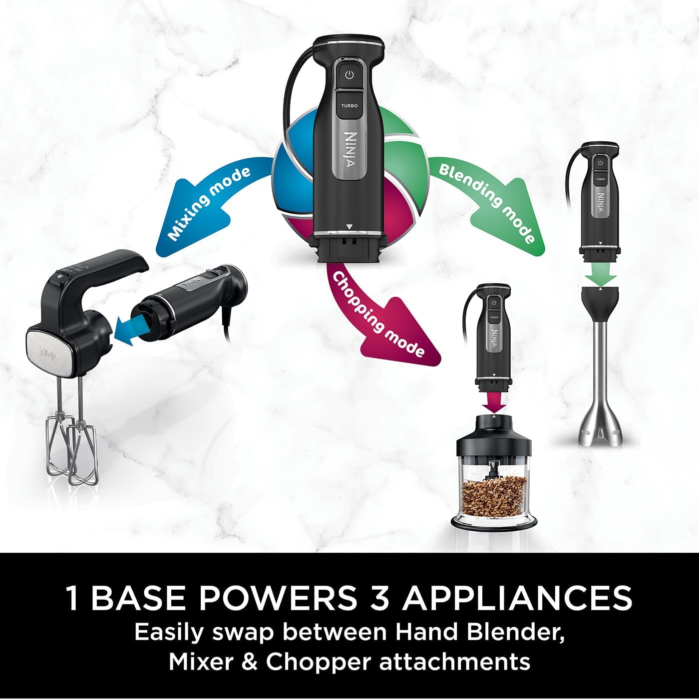 Thumbnail 2 de Ninja Foodi 3-in-1 Hand Blender, Hand Mixer & Chopper (CI100UK) with 850W Powerbase
