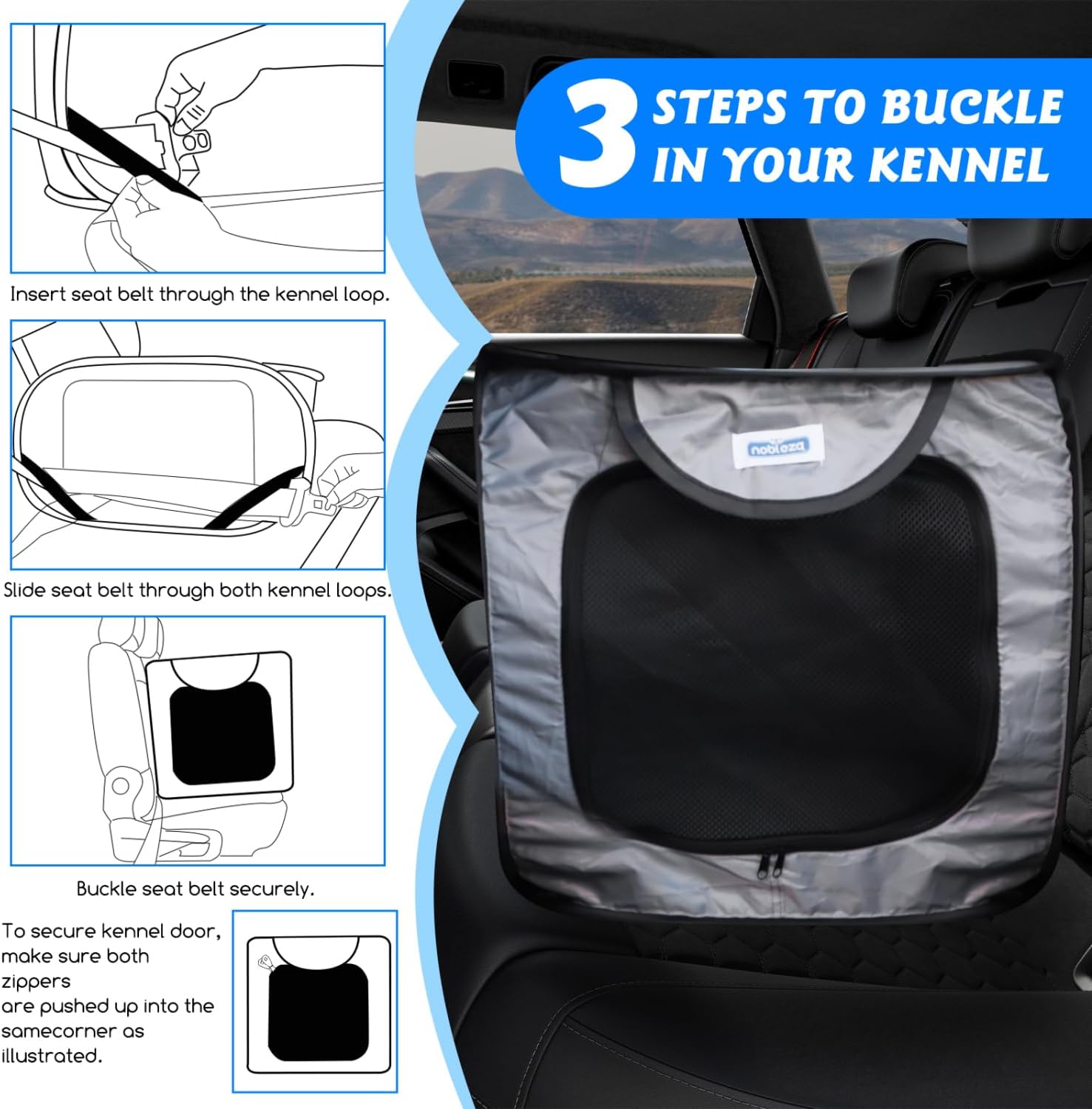 Detalle 2 de Nobleza Cage Portative pour Chien/Chat de Voiture et Parc Pliable – 93 × 54 × 54 cm, Oxford Imperméable