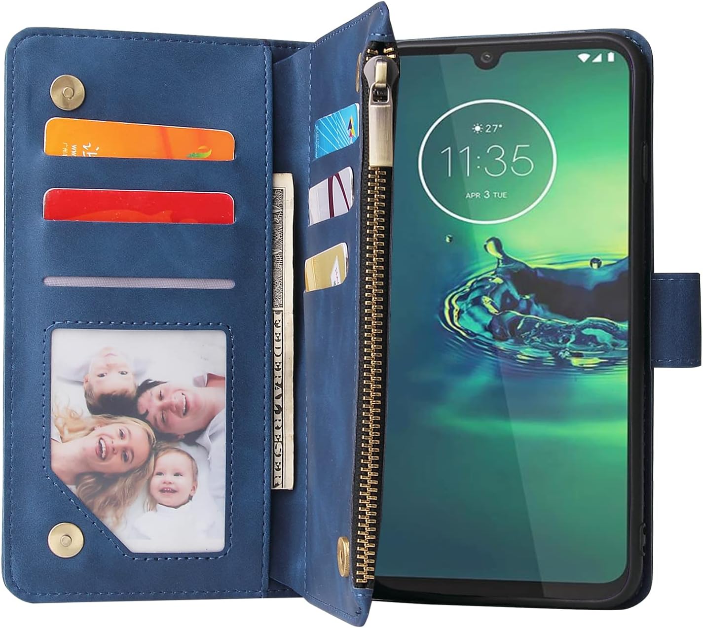 Thumbnail 2 de Asuwish Wallet Case with Tempered Glass Screen Protector for Moto G8 Plus