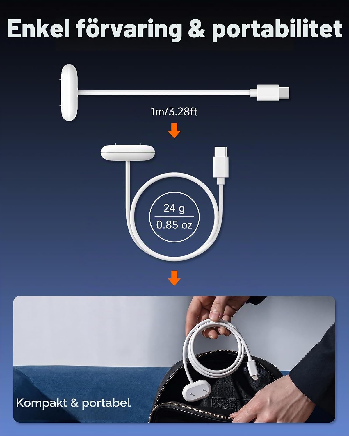 Detalle 1 de leQuiven USB-C-laddkabel för Fitbit Air, 1 m, magnetisk, utan adapter