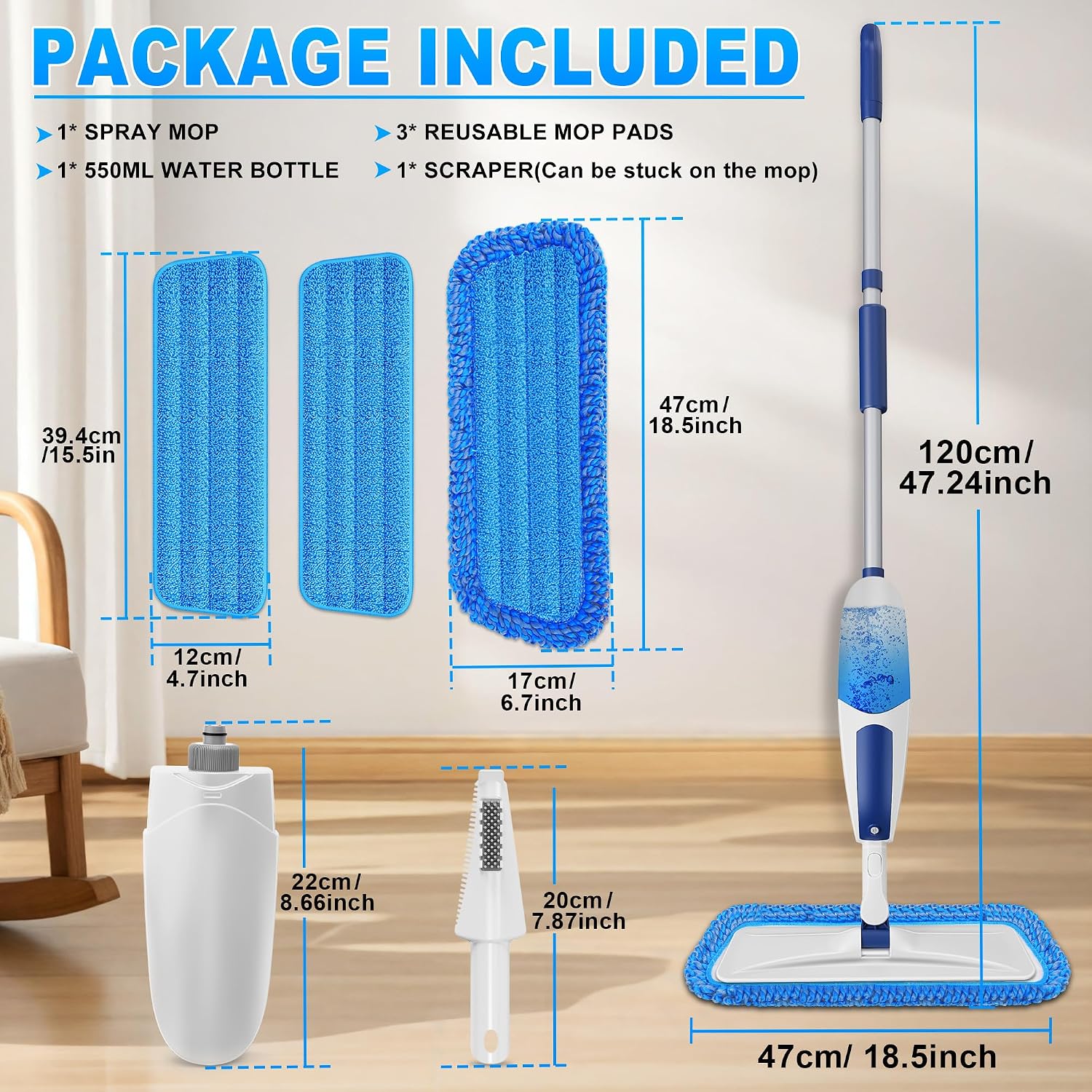 Thumbnail 6 de Microfiber Spray Mop for Floors: 3 Washable Pads and 550ml Refillable Bottle