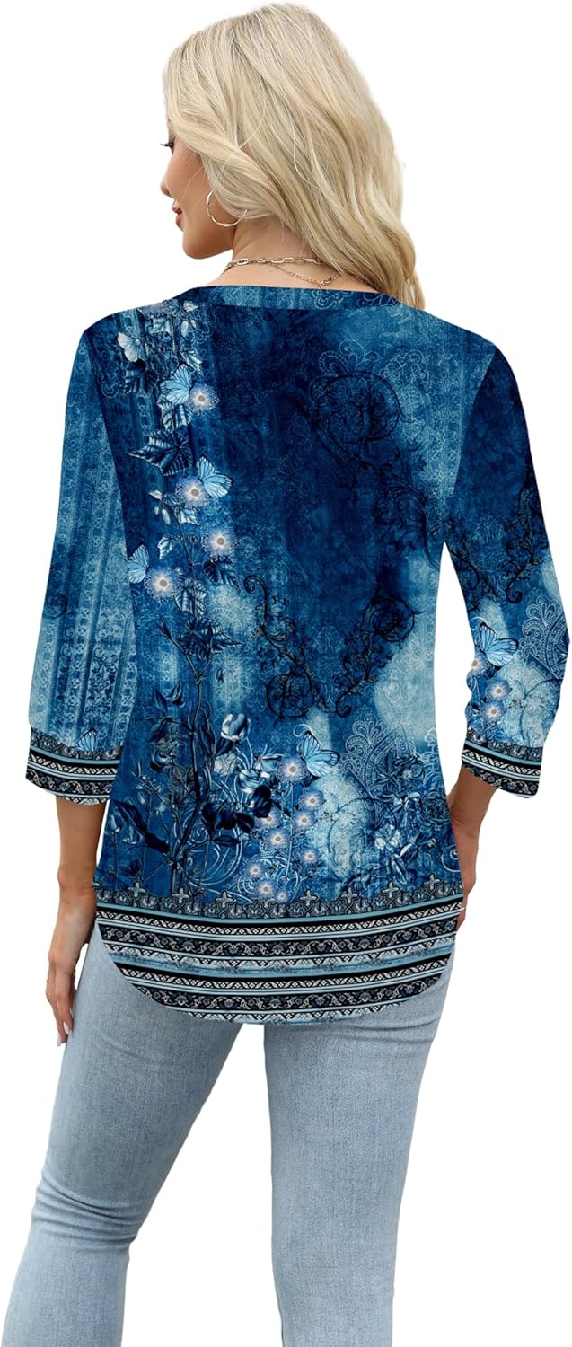 Thumbnail 4 de Aokosor Women's 3/4 Sleeve V-Neck Tunic Blouse - Everyday Office-Ready Top