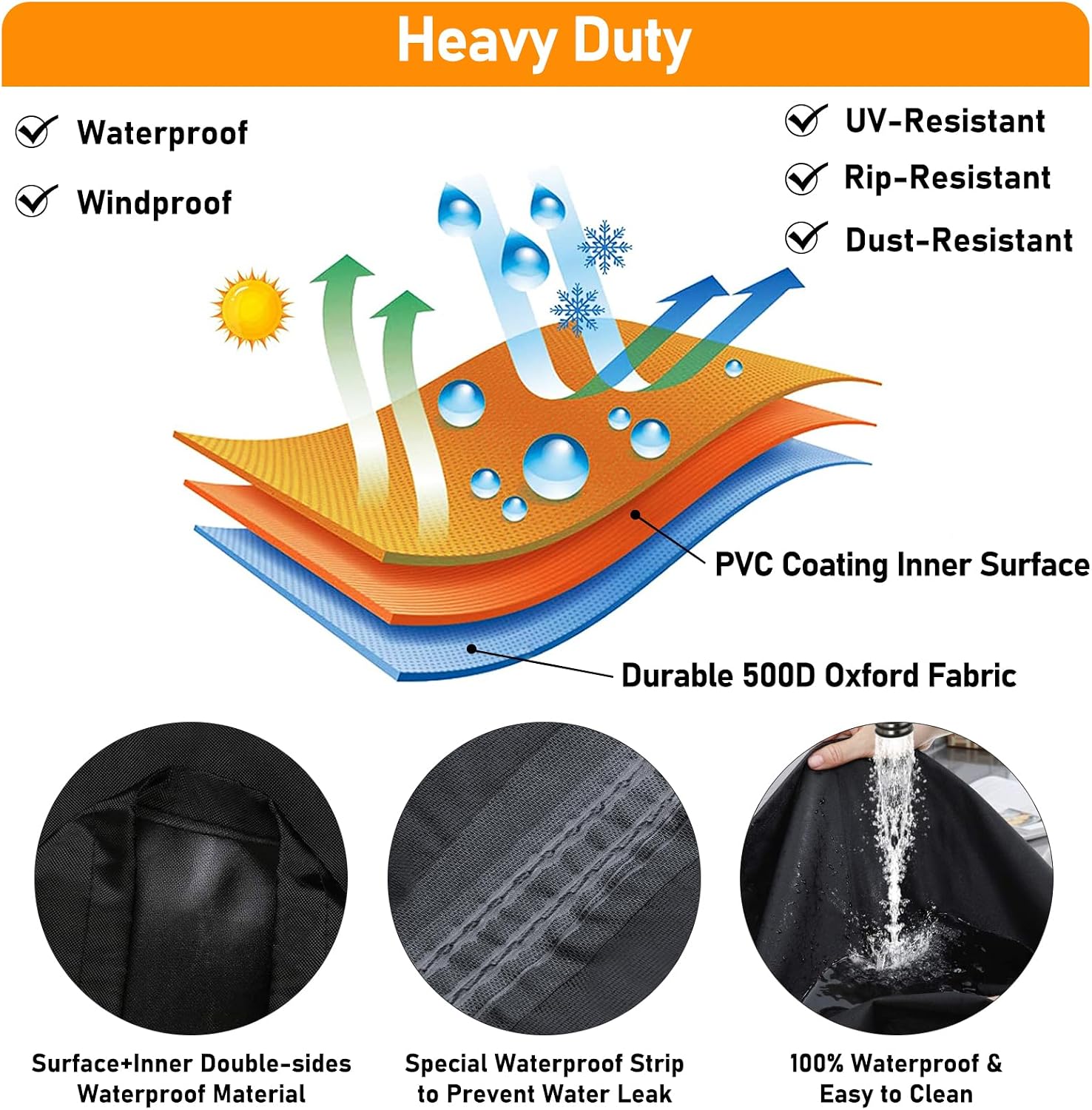 Detalle de Raweao Kettle BBQ Cover 57cm for Weber – Waterproof 500D Oxford, Φ71x68cm