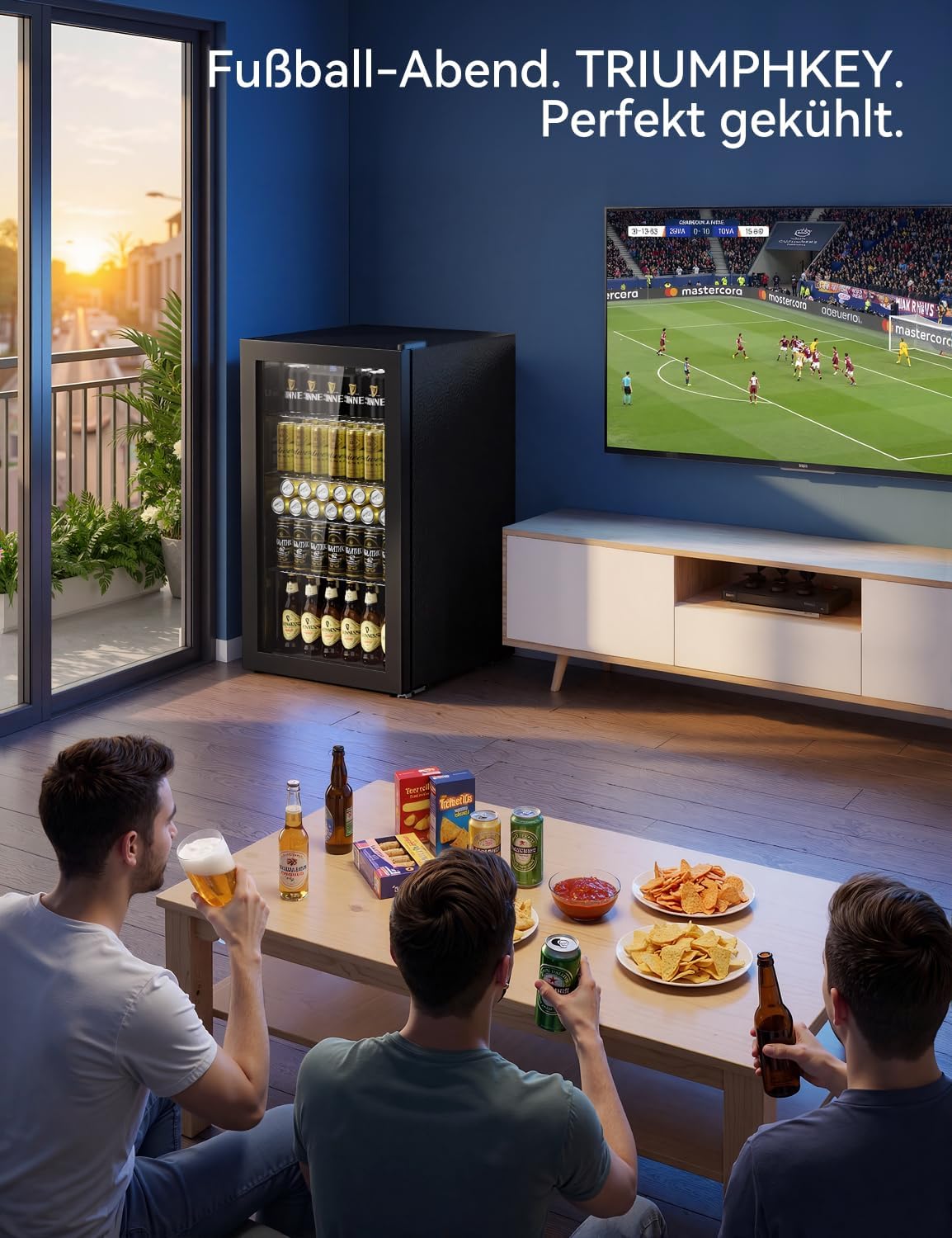 Detalle de TRIUMPHKEY 86L Getränkekühlschrank – frostfrei, 4 Ablagen, 130 Dosen, Glasfront