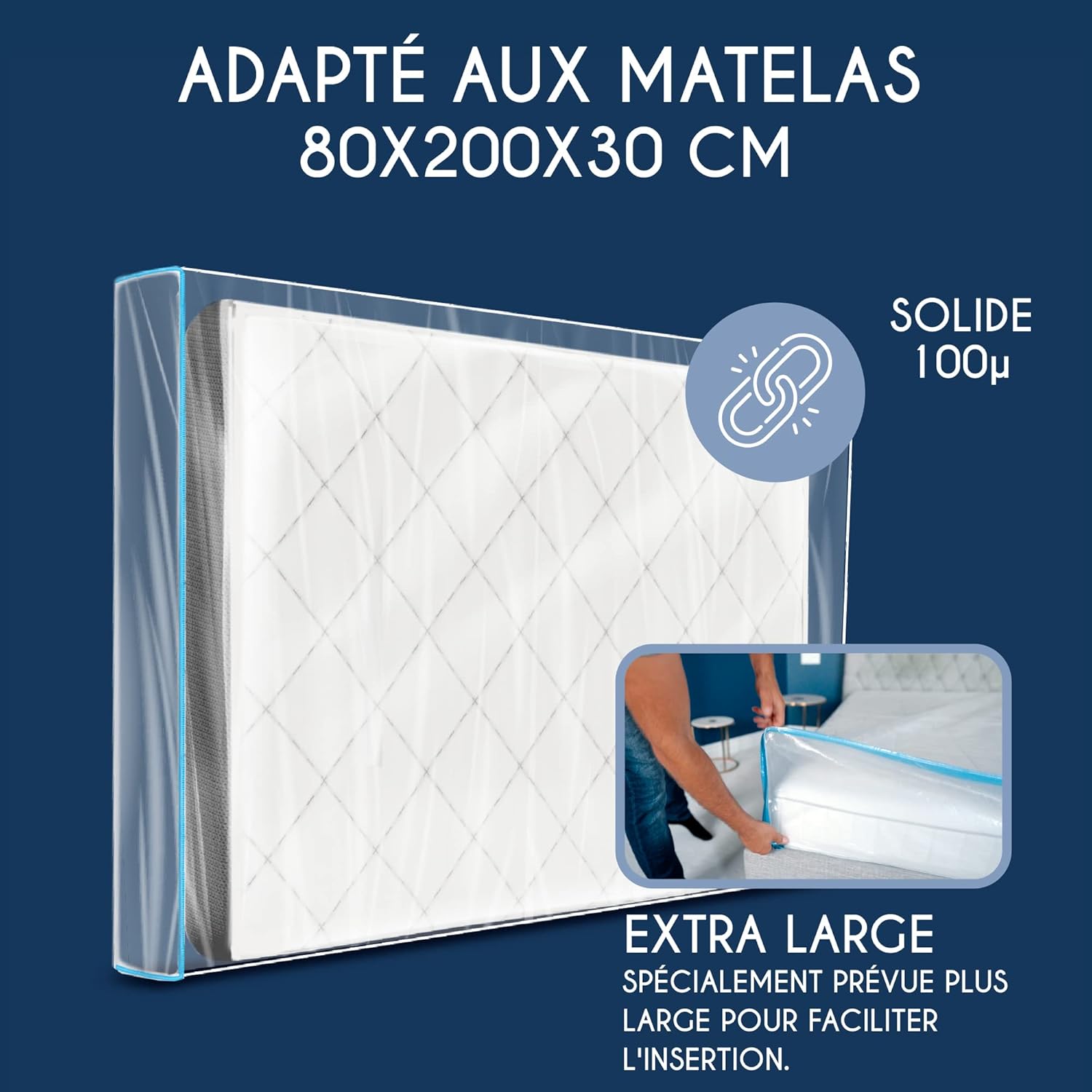 Thumbnail 1 de Dreamzie Housse de matelas 80x200 avec zip – plastique réutilisable pour déménagement et stockage