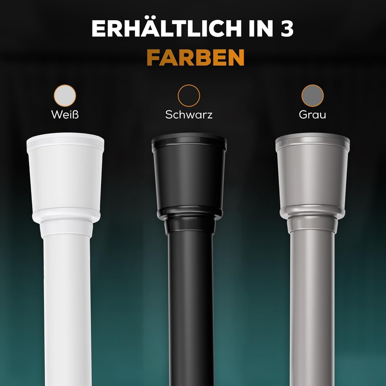 Thumbnail 6 de MEISENBERG Gardinenstange ohne Bohren 320-370 cm, Schwarz, Ø 32 mm – Teleskopstange zum Klemmen