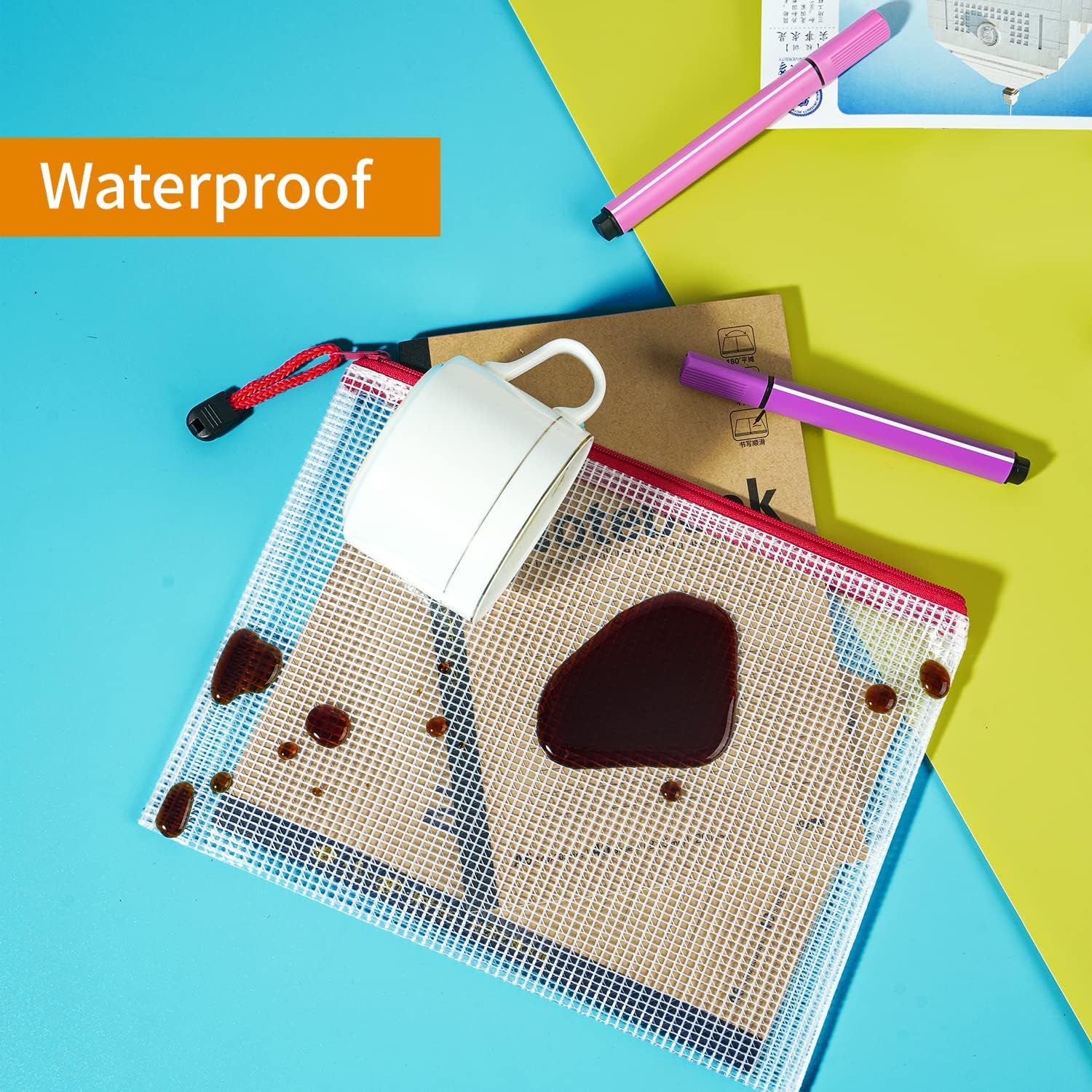Detalle 2 de A5 Plastic Zip Wallets - 12PCS A5 Zip Lock Bags Plastic Document Folders Zipper File Bags Waterproof Mesh Zipper Pouch for School Office Supplies, Receipts, Household Bills, Cosmetics Travel Storage