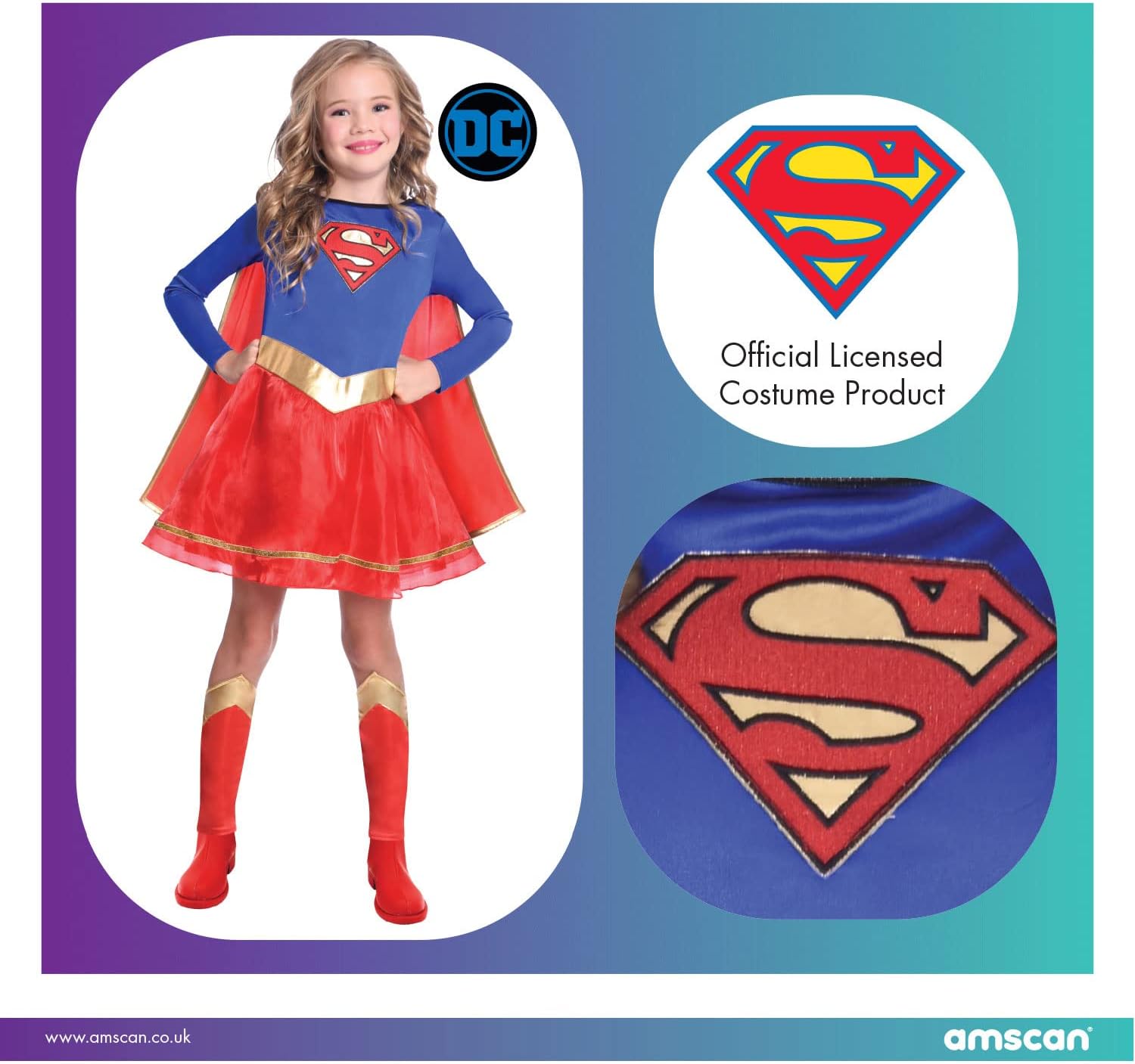 Detalle 2 de Amscan Officially Licensed Warner Bros DC Comics Supergirl Classic Fancy Dress Costume
