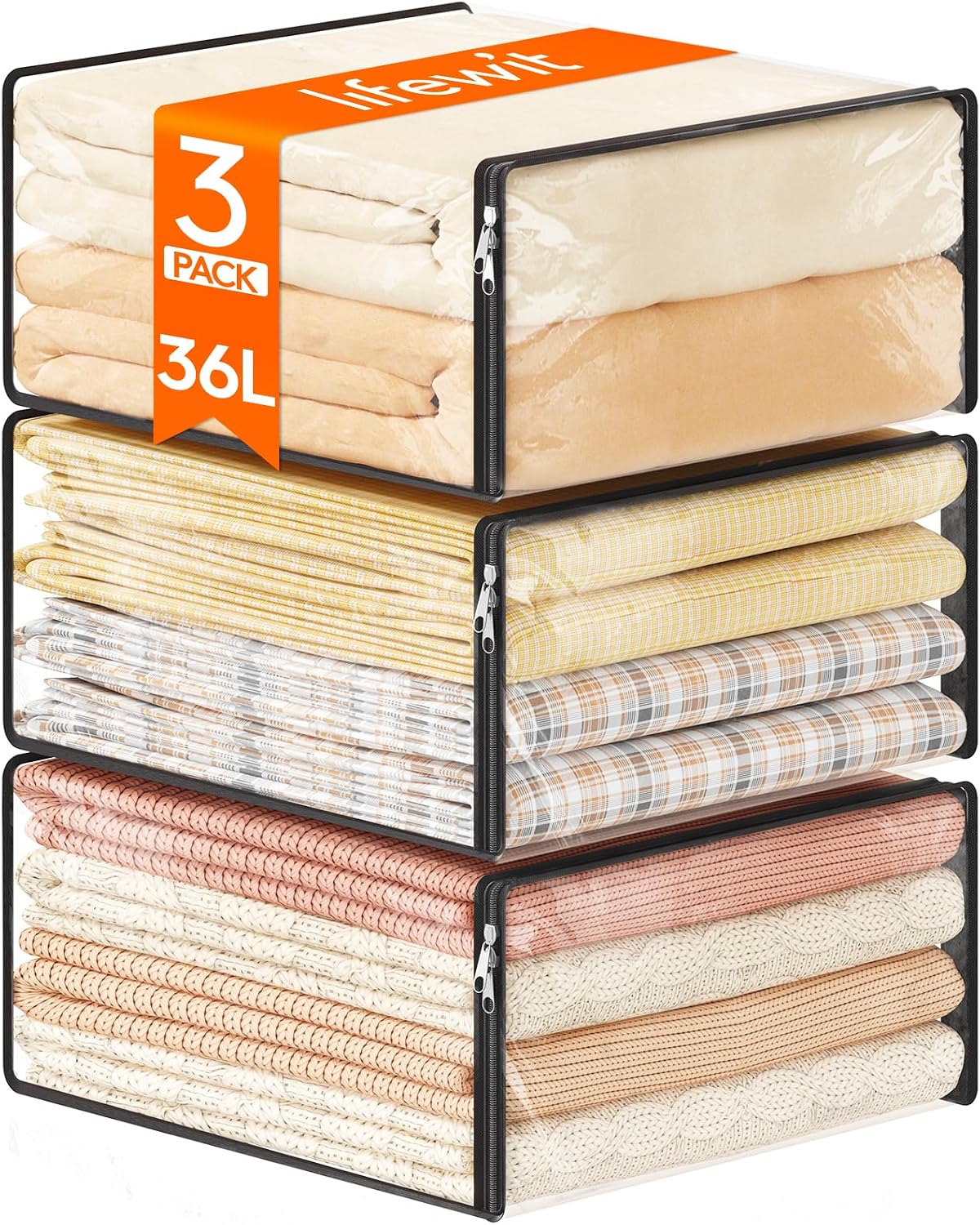 Detalle de Lifewit 24496 Transparent PVC Clothes Storage Bags, 3-Pack, 36L