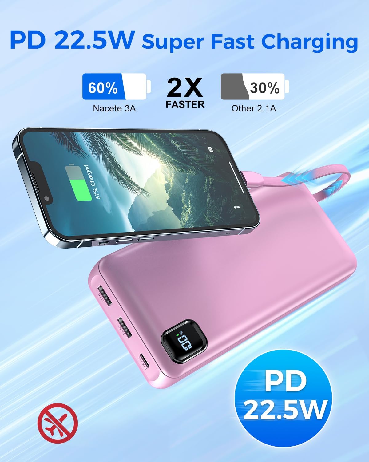 Detalle de Pomohome PC5-5 50,000mAh Power Bank, 22.5W Fast Charging, Digital Display