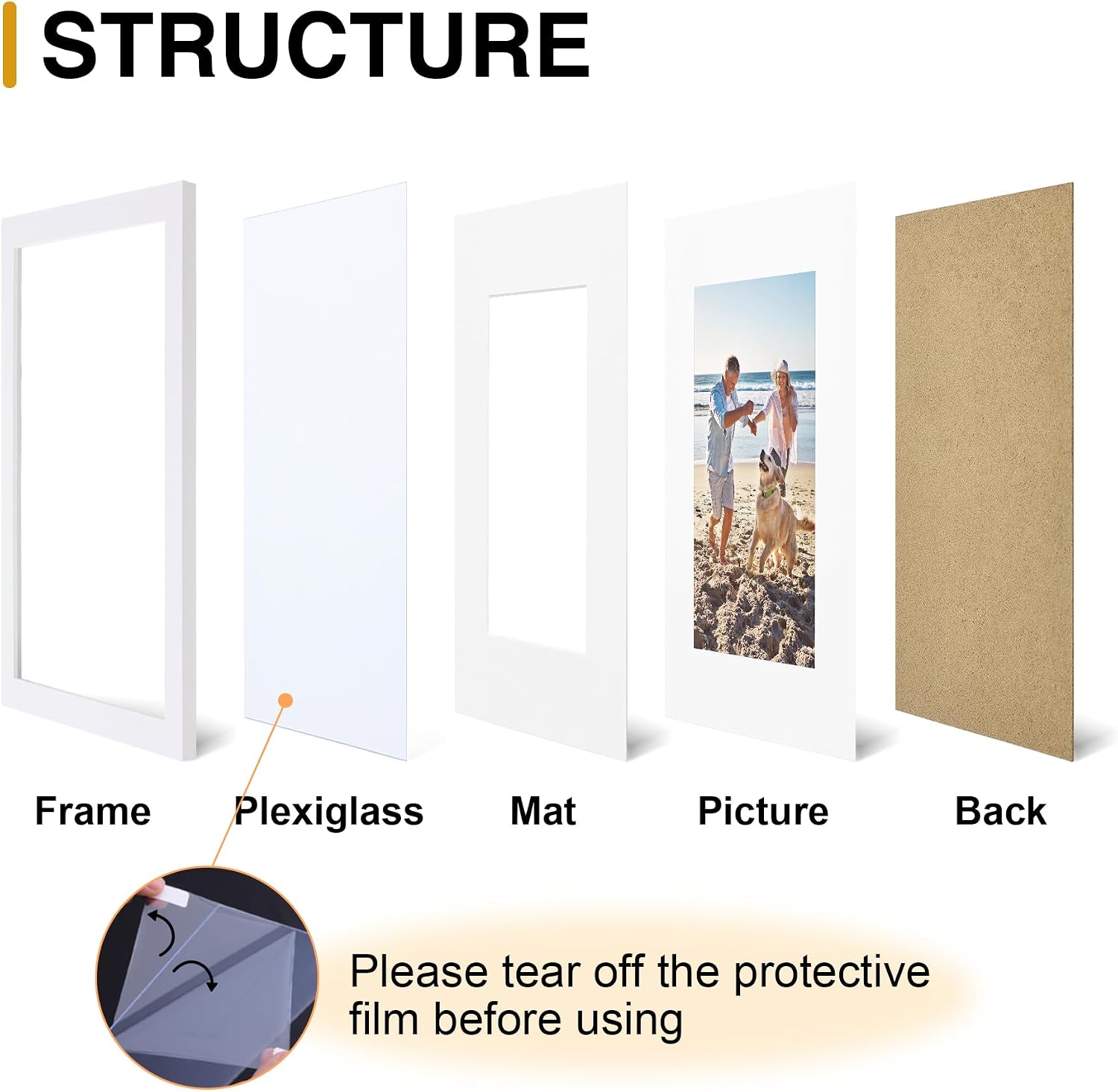 Detalle de decorUhome 8x10 Picture Frame with Optional 5x7 Mat (White) — Wall & Tabletop Display