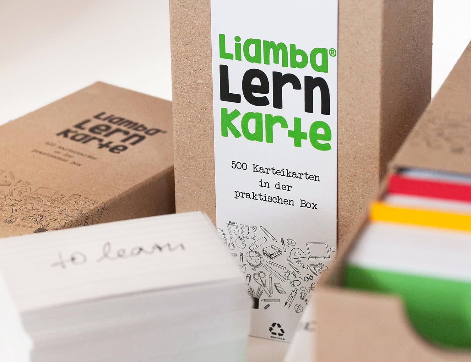 Thumbnail 3 de Liamba Lernkarten A8 im Karteikasten mit 500 Karteikarten und farbigen Trennblättern