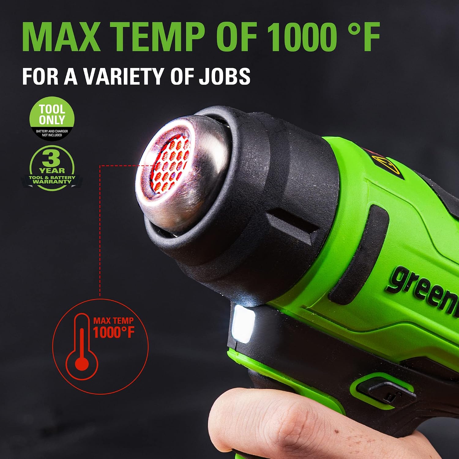 Thumbnail 1 de Greenworks G24HG Cordless Heat Gun (Hot Air Gun) with Fast 9-Second Heat-Up