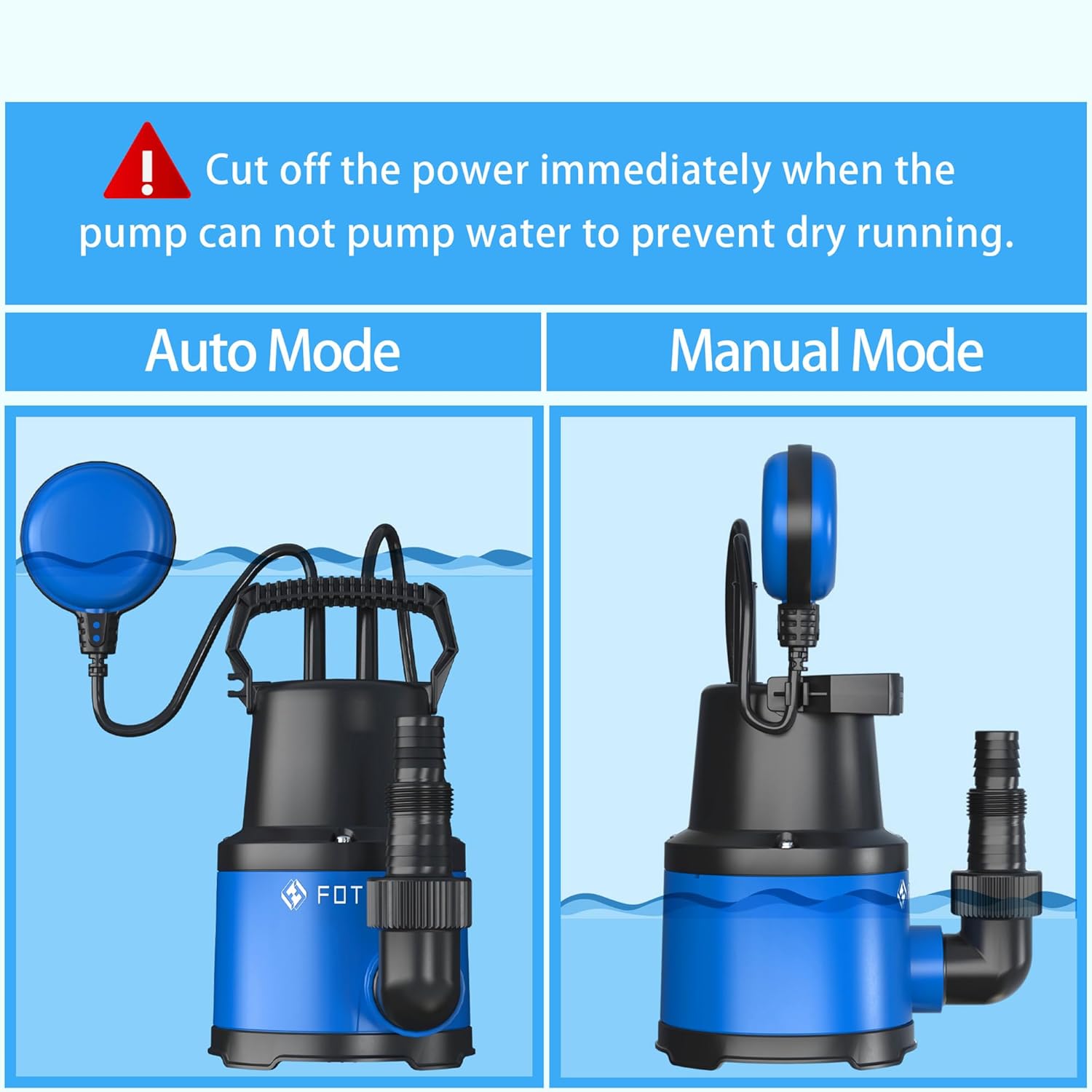 Thumbnail 6 de FOTING Submersible Water Pump 400W 8000l/h for Pool Drainage