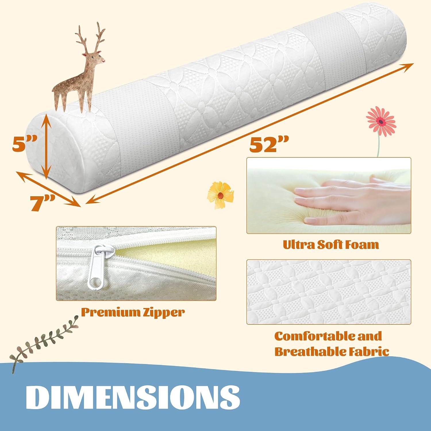 Detalle de Asatdd Toddler Bed Bumper with Adjustable Strap, Memory Foam and Washable Cover