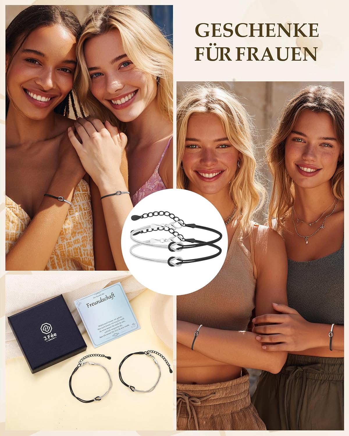 Thumbnail 5 de 2PCS Freundschaftsarmbänder Set – Silber 925 und 14K vergoldet, verstellbar