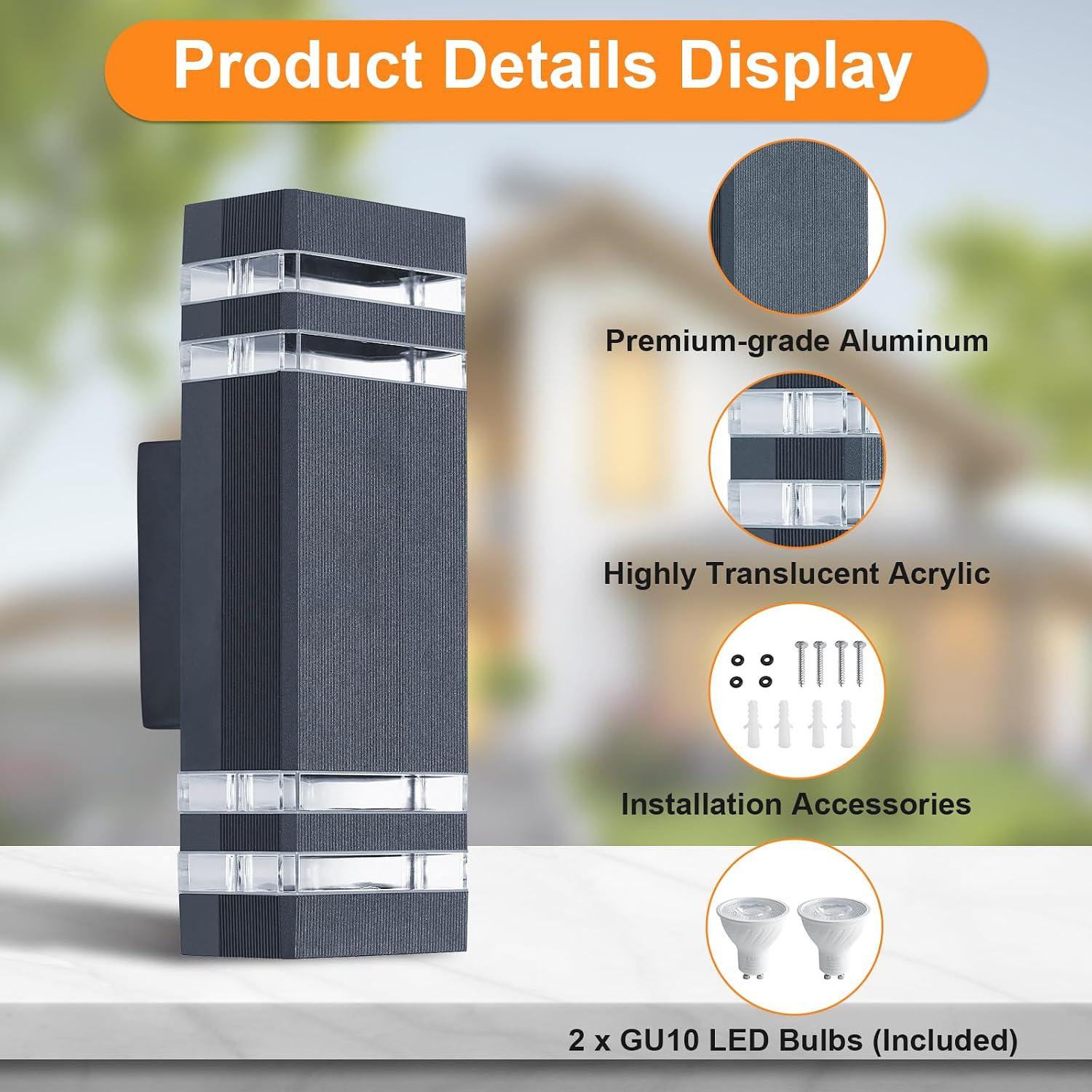 Detalle de CELAVY Outdoor Wall Lights Mains Powered Up-Down Lights – IP65 Grey