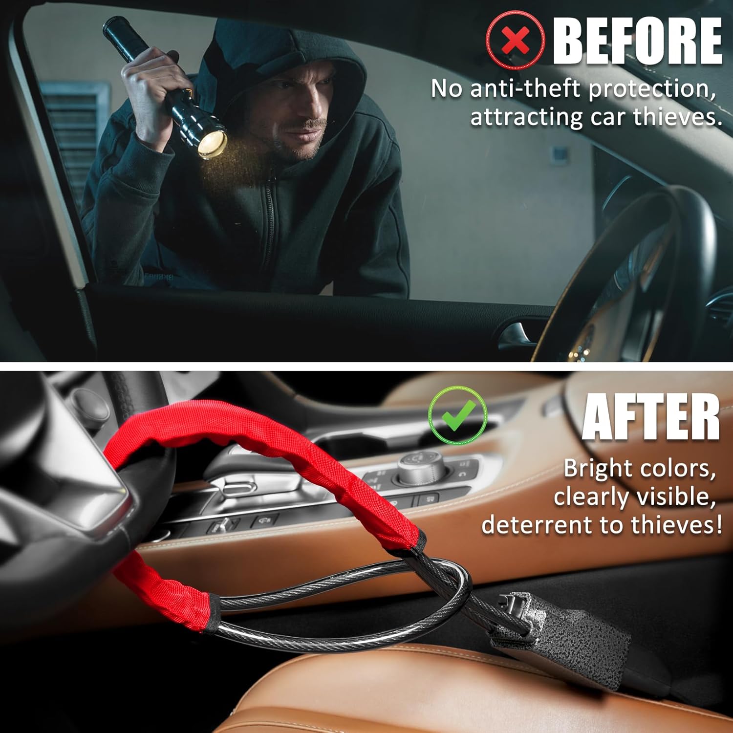 Thumbnail 2 de Tevlaphee Upgraded Steering Wheel Lock with Seat Belt Lock (Red, 3 Keys)