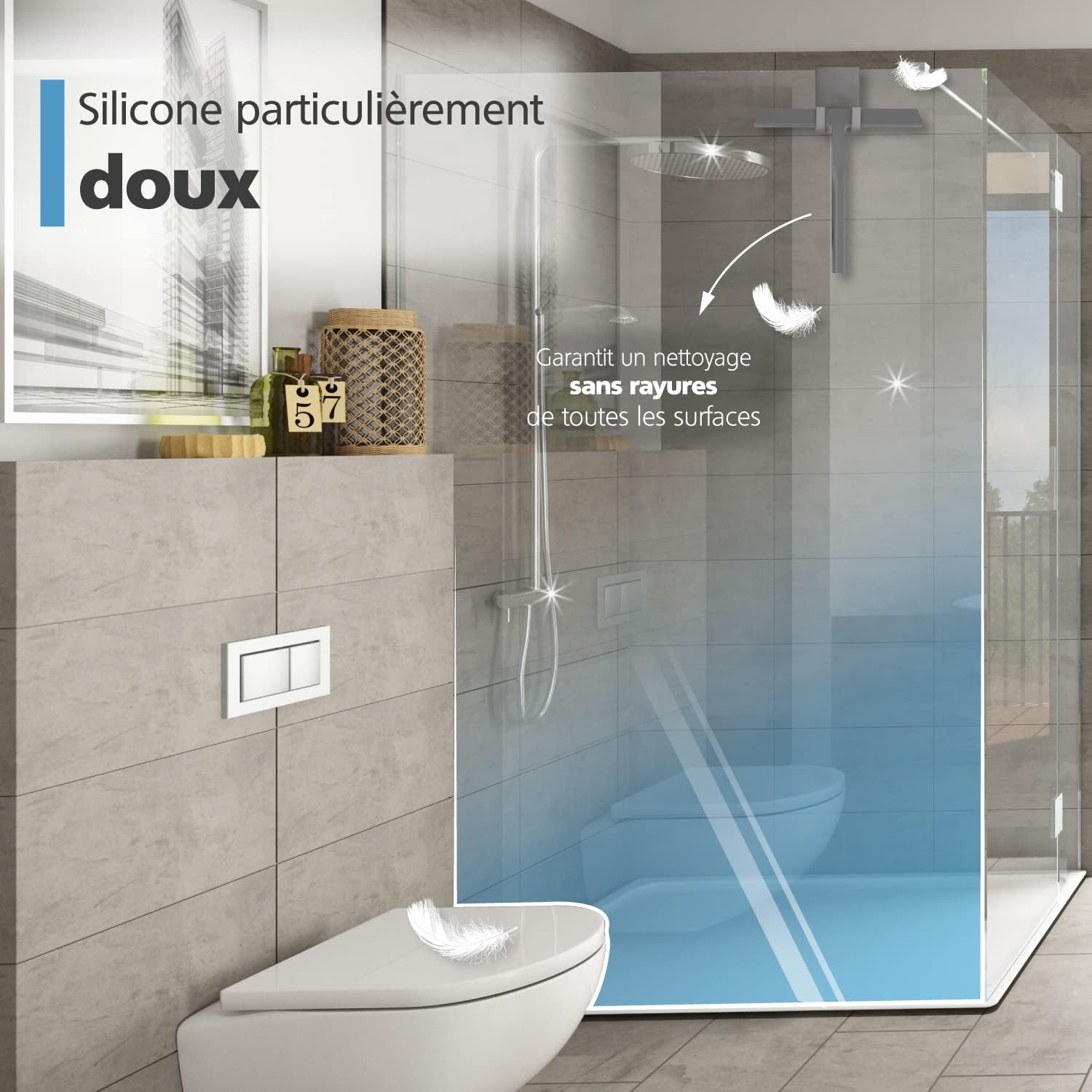 Thumbnail 4 de Virea Raclette de Douche en Silicone Gris Largeur 23 cm – avec Suspension et Noyau en Acier Inoxydable